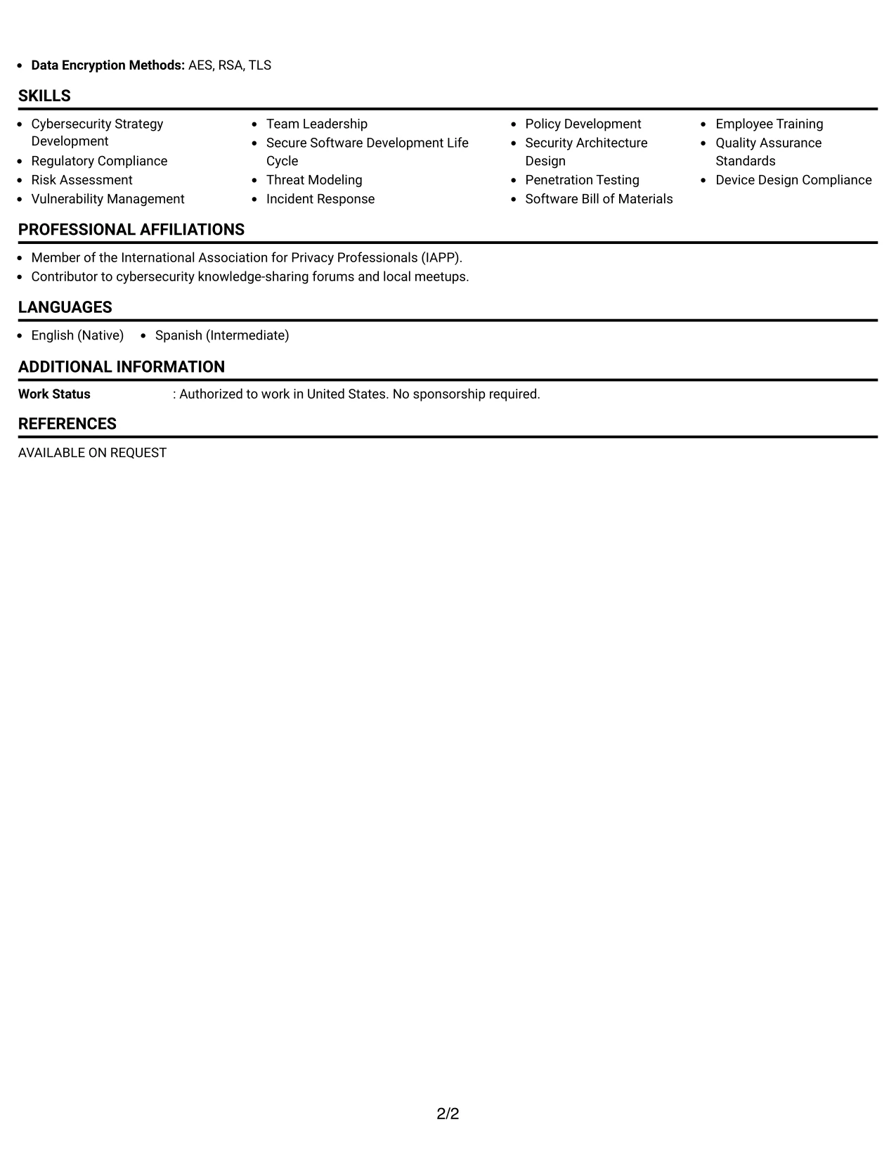 Resume Example Page 2