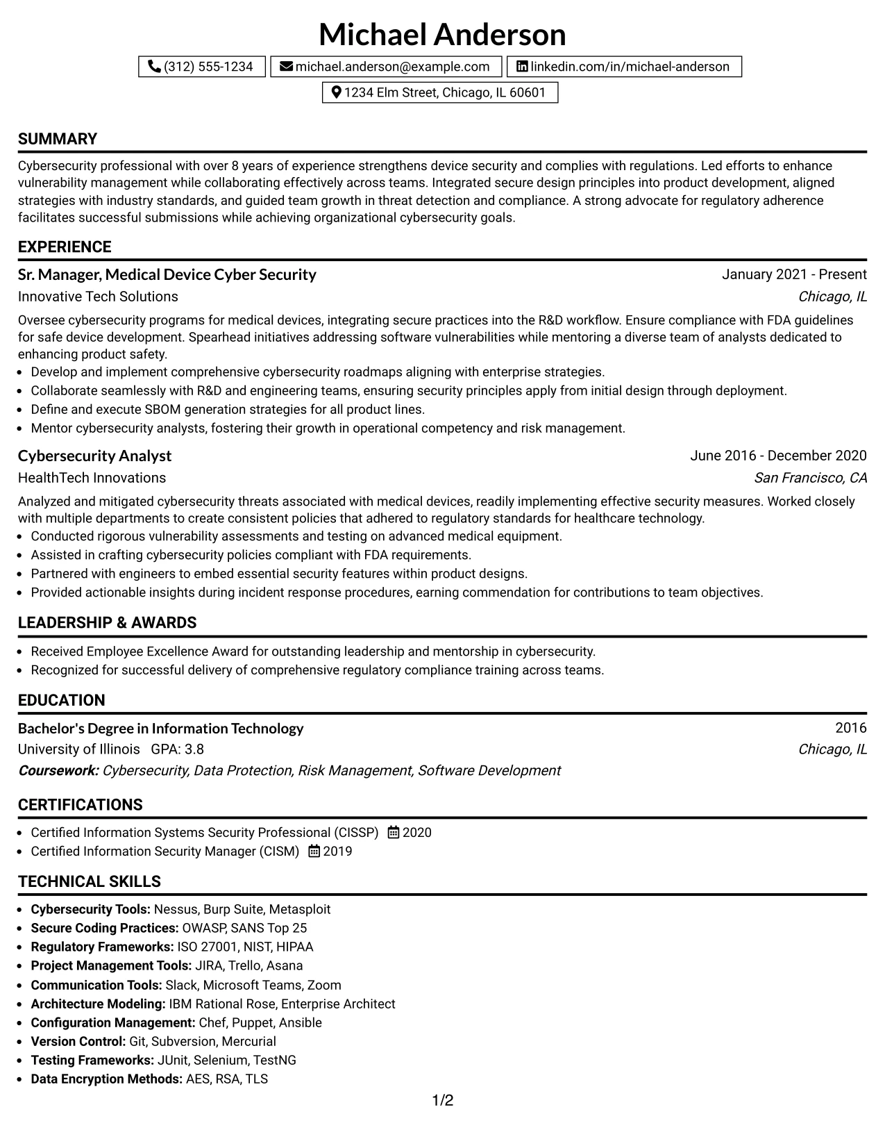 Resume Example Page 1