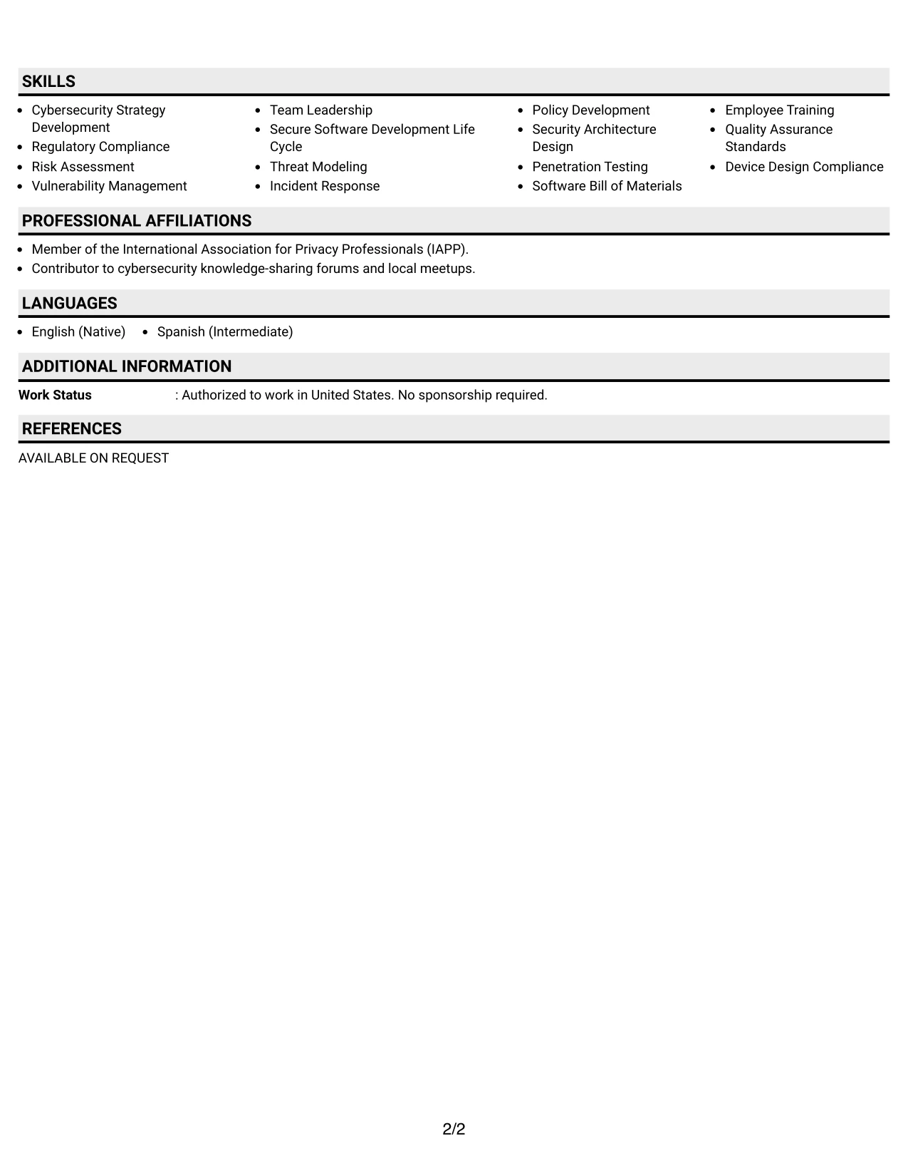 Resume Example Page 2