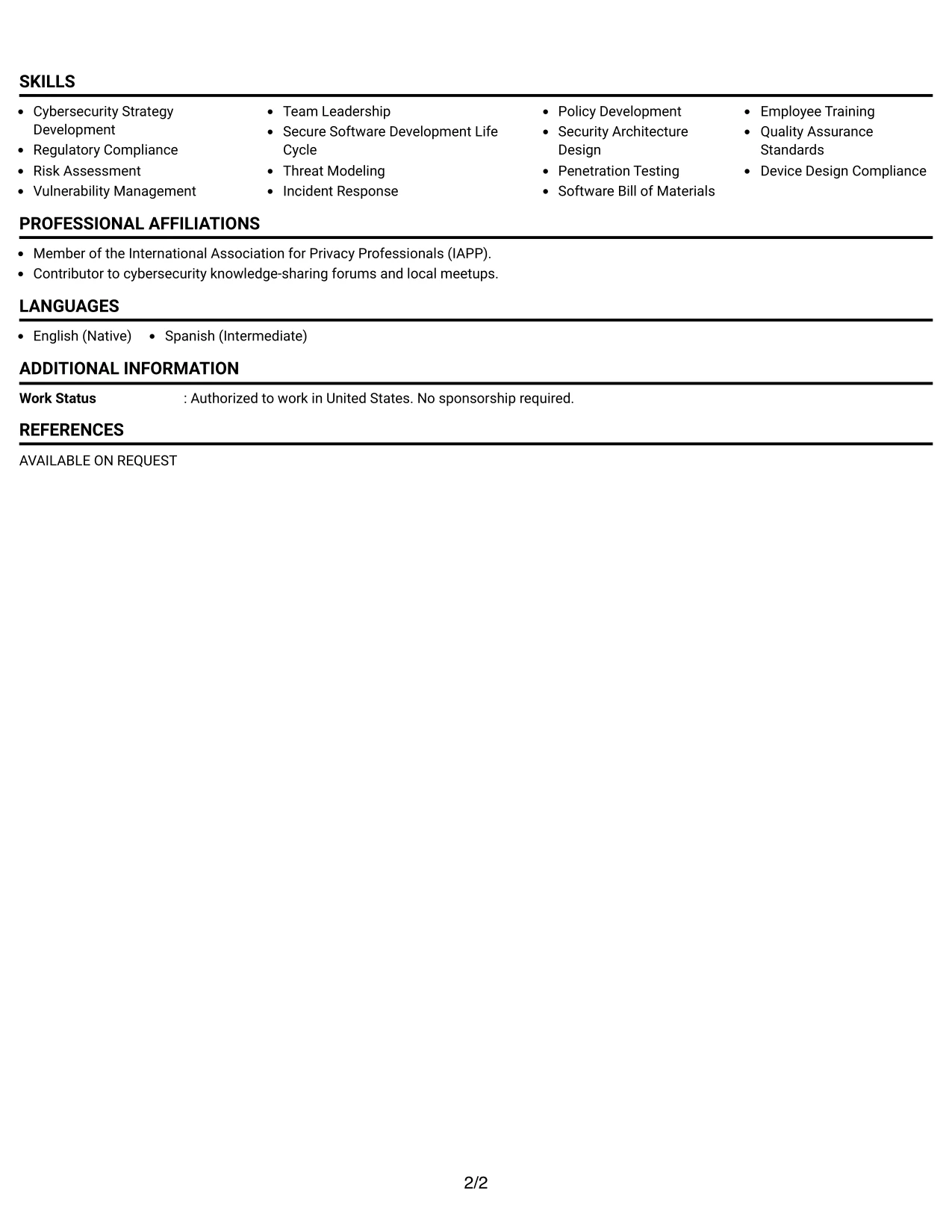 Resume Example Page 2