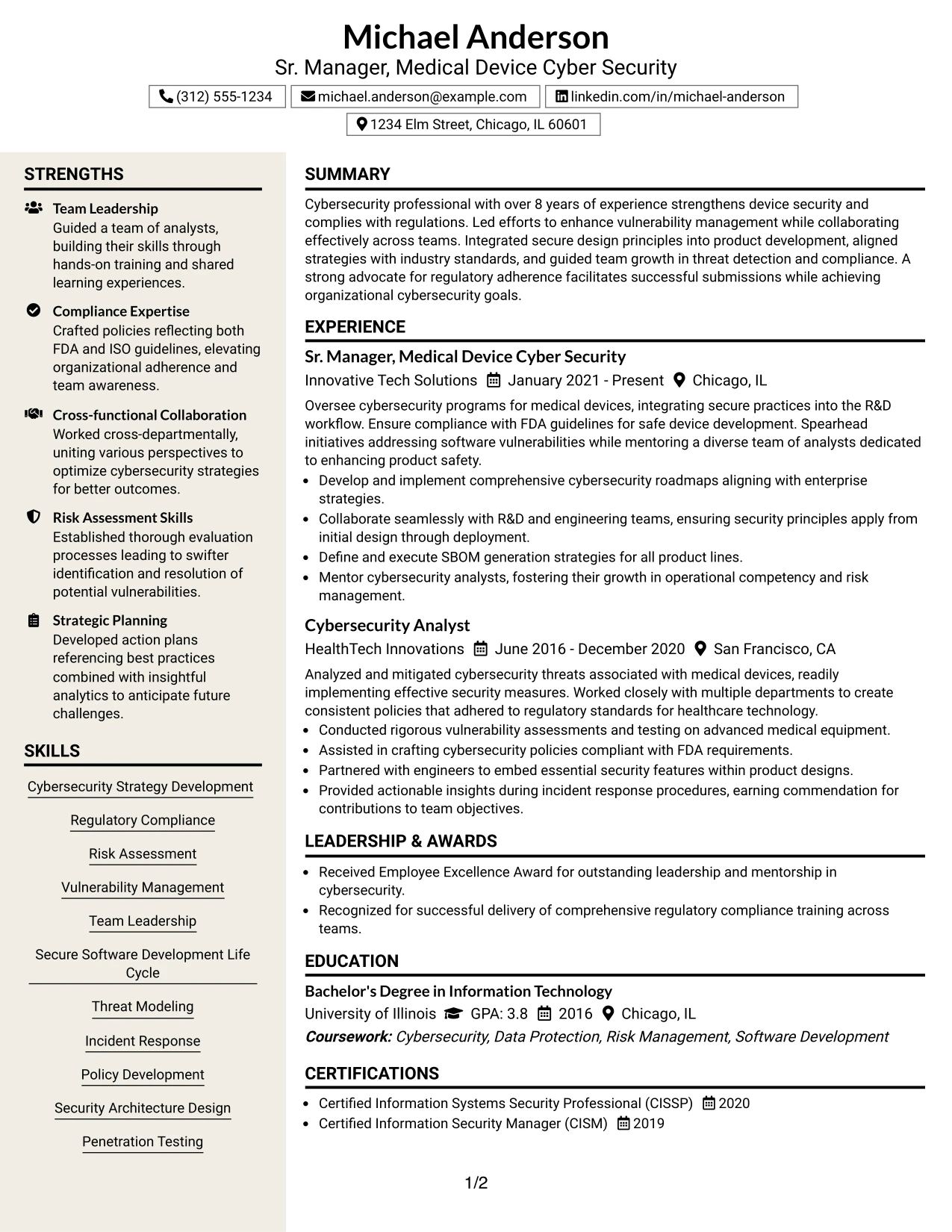 Resume Example Page 1