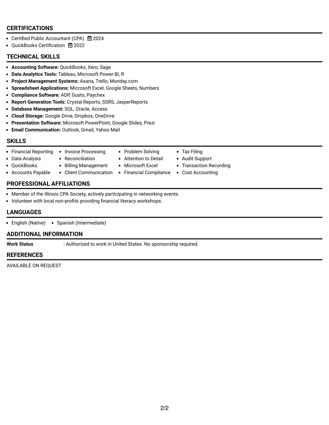 Resume Example Page 2
