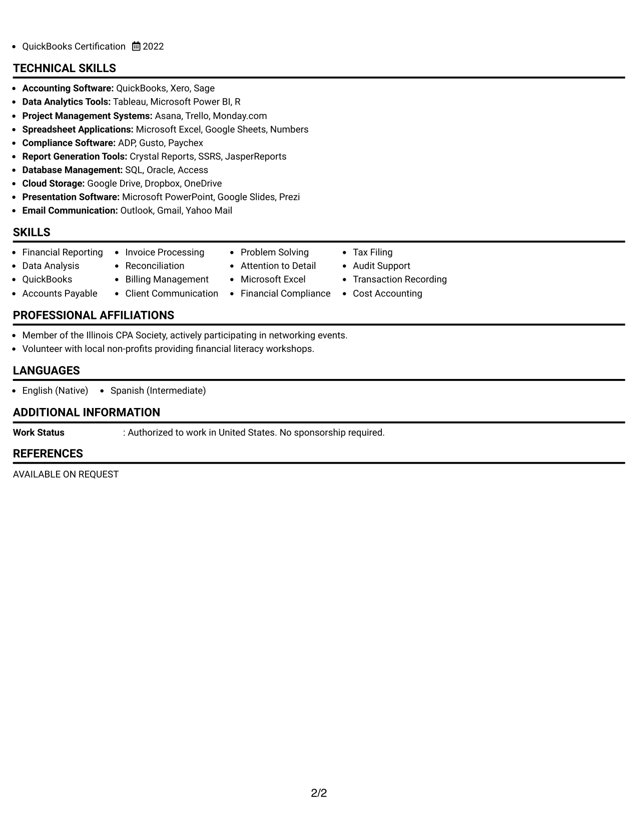 Resume Example Page 2