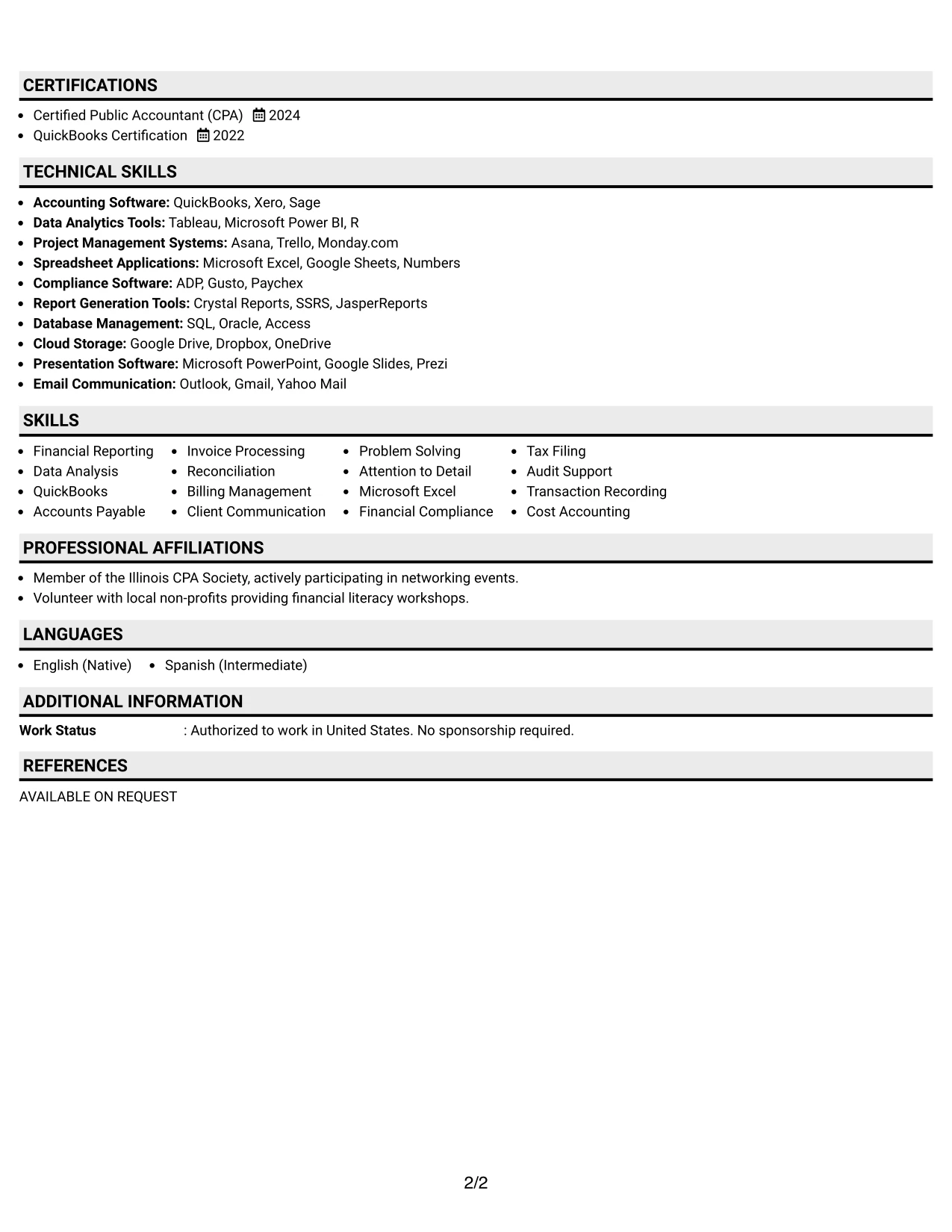 Resume Example Page 2