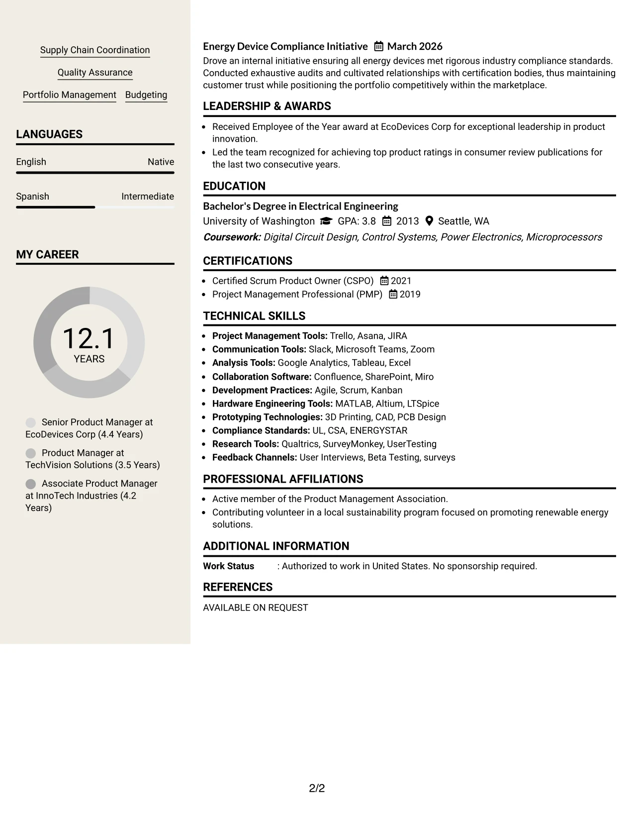 Resume Example Page 2