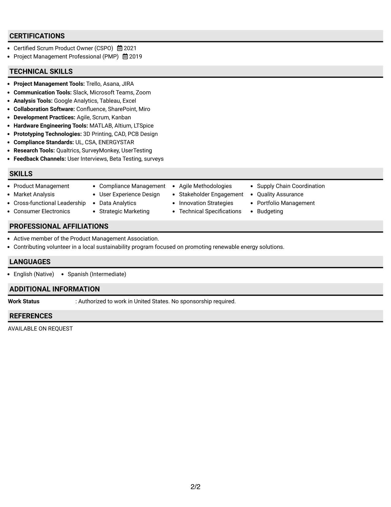 Resume Example Page 2