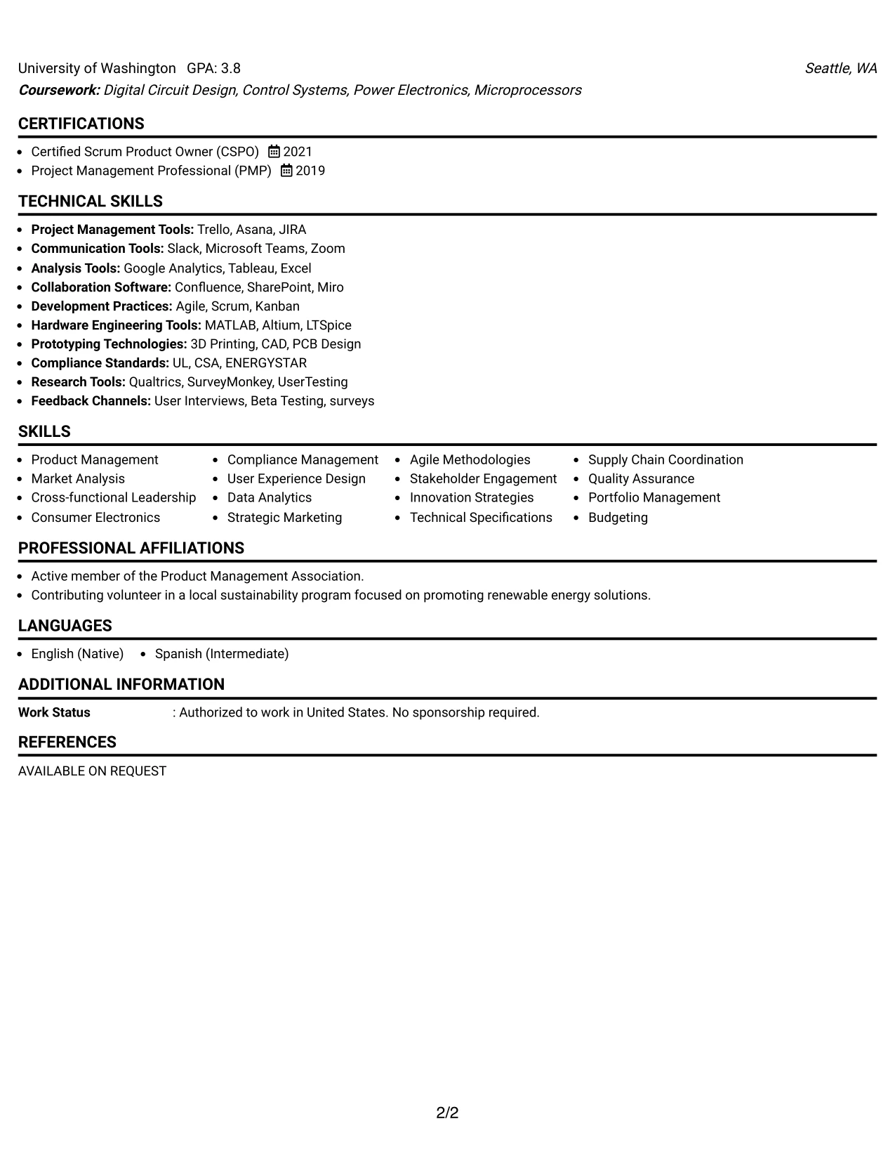 Resume Example Page 2
