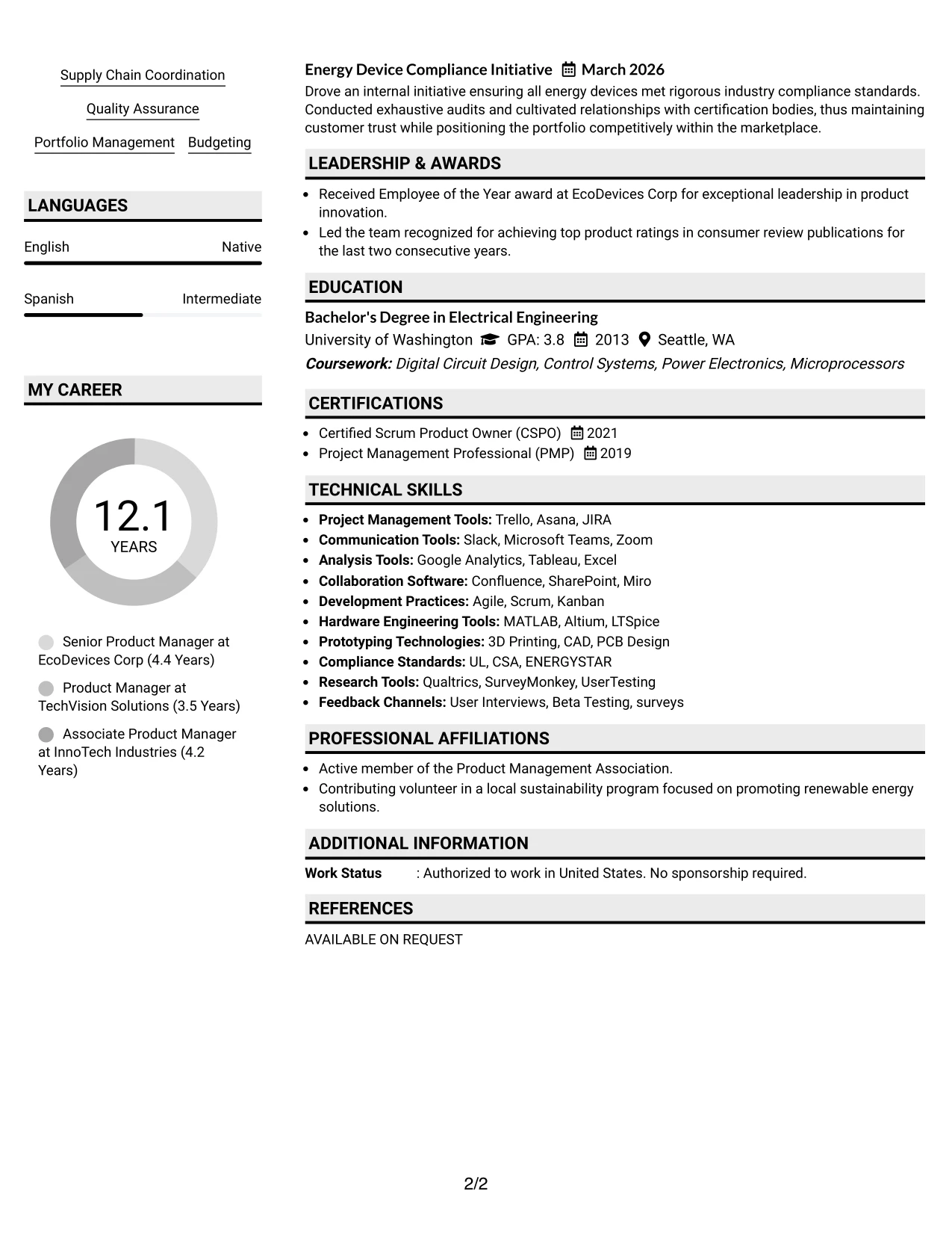 Resume Example Page 2