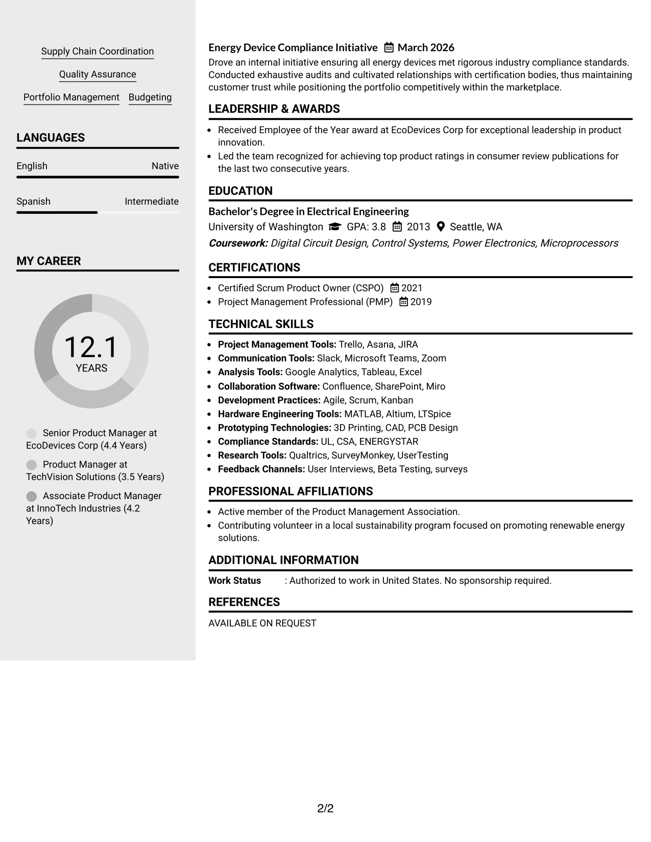 Resume Example Page 2