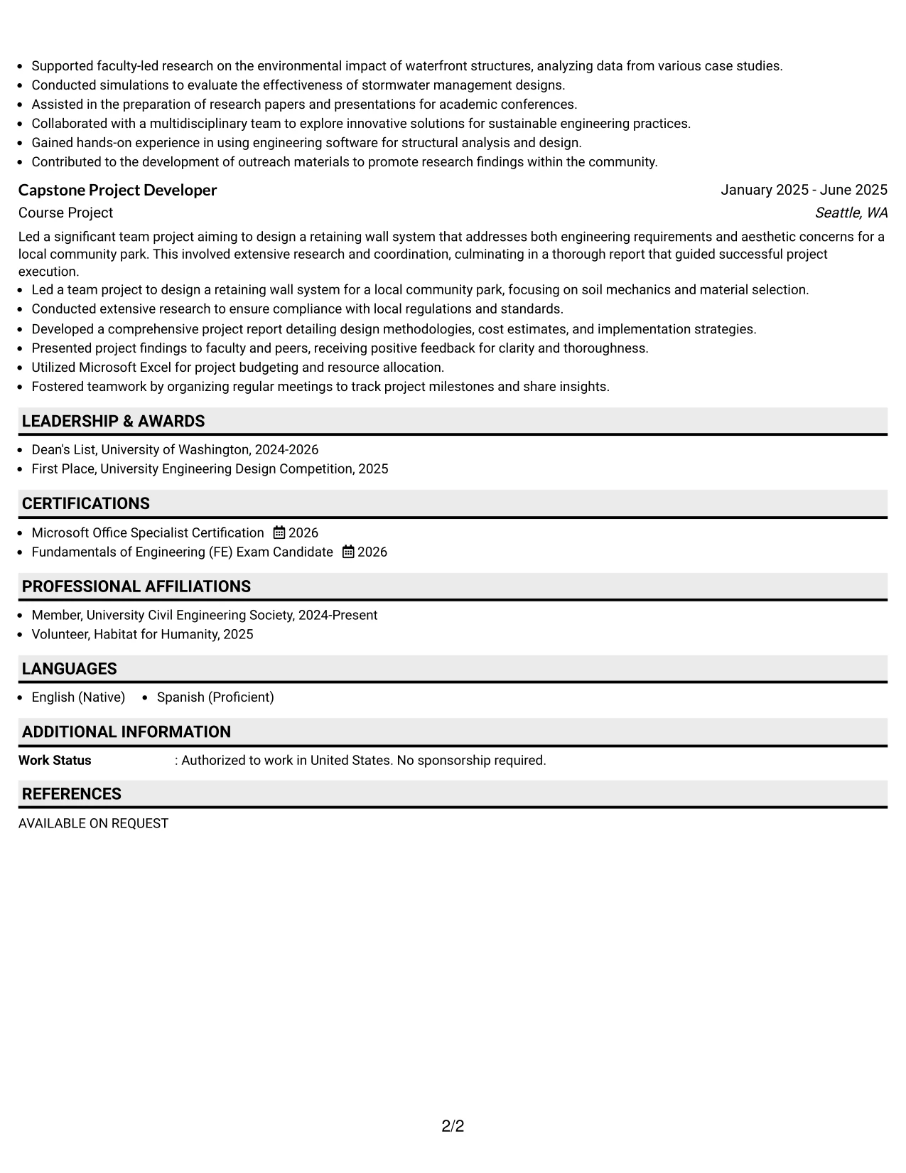 Resume Example Page 2