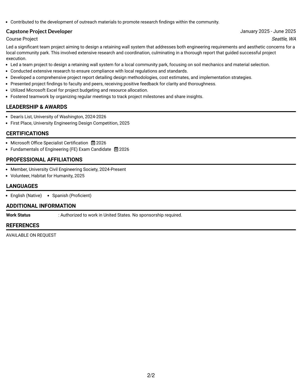 Resume Example Page 2