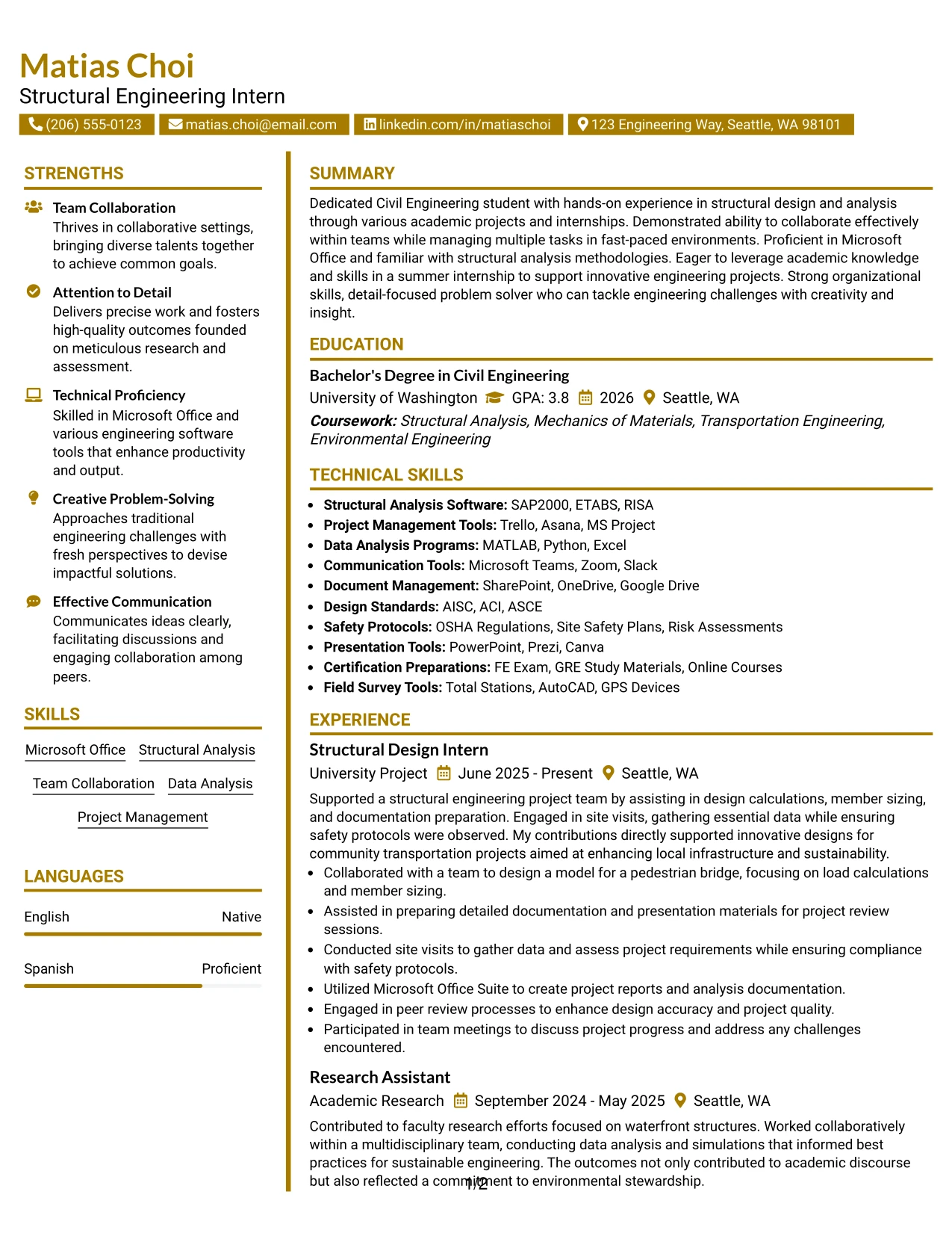 Resume Example Page 1