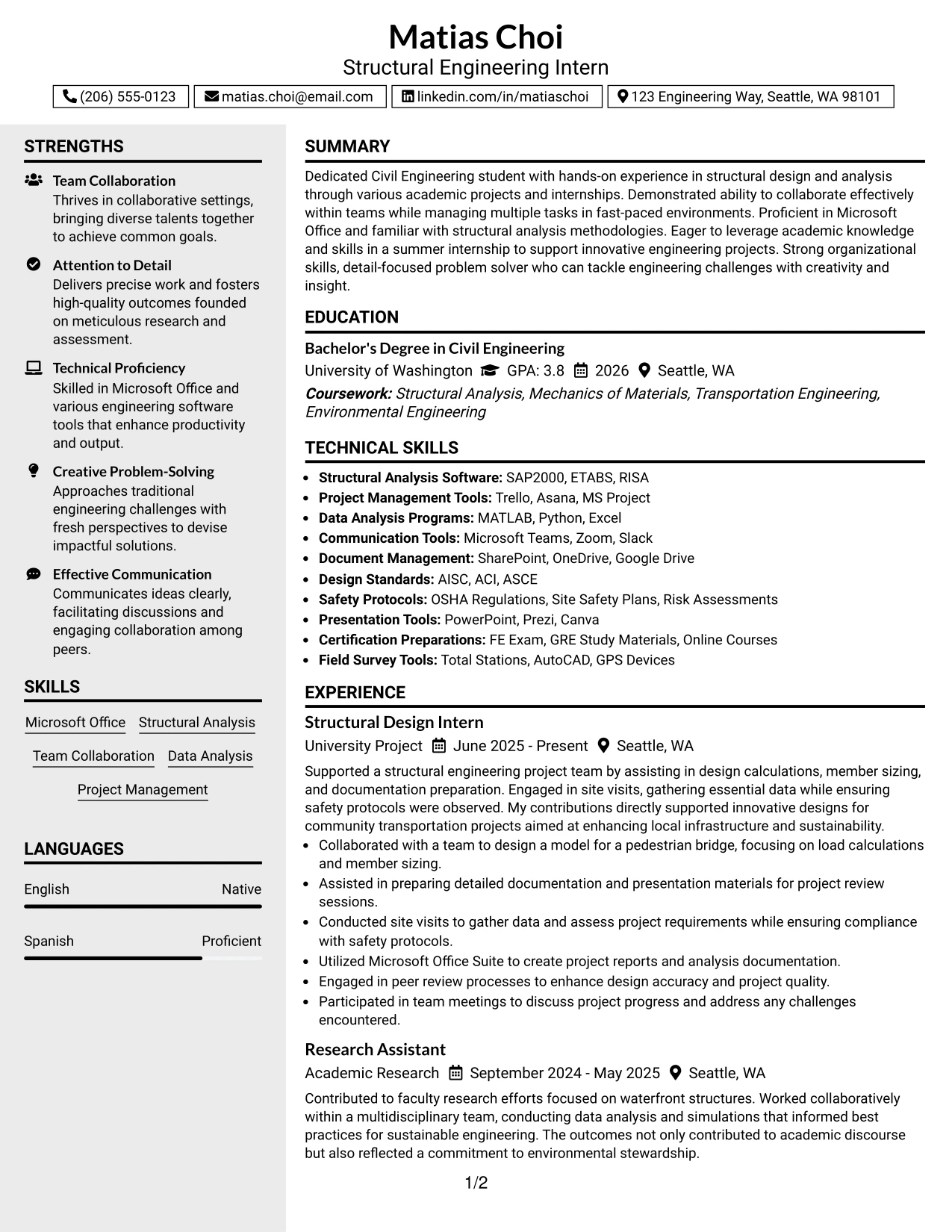 Resume Example Page 1