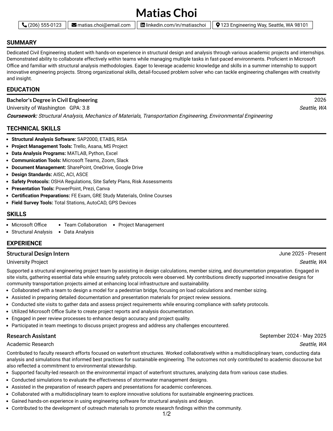 Resume Example Page 1