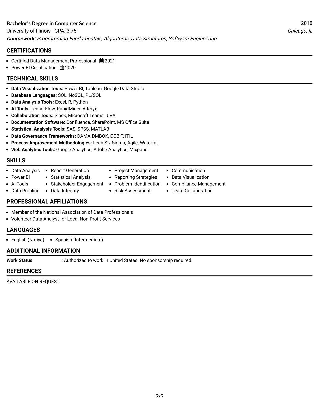 Resume Example Page 2
