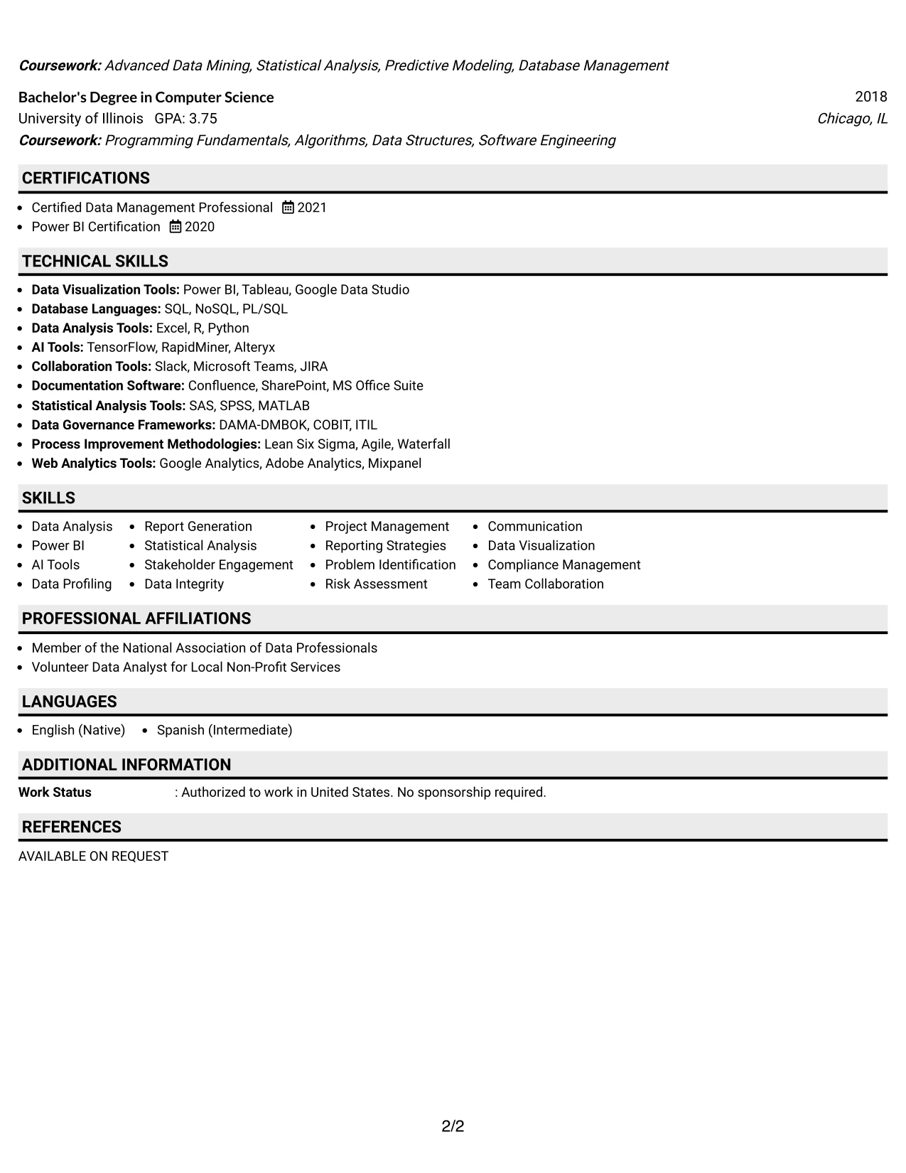 Resume Example Page 2
