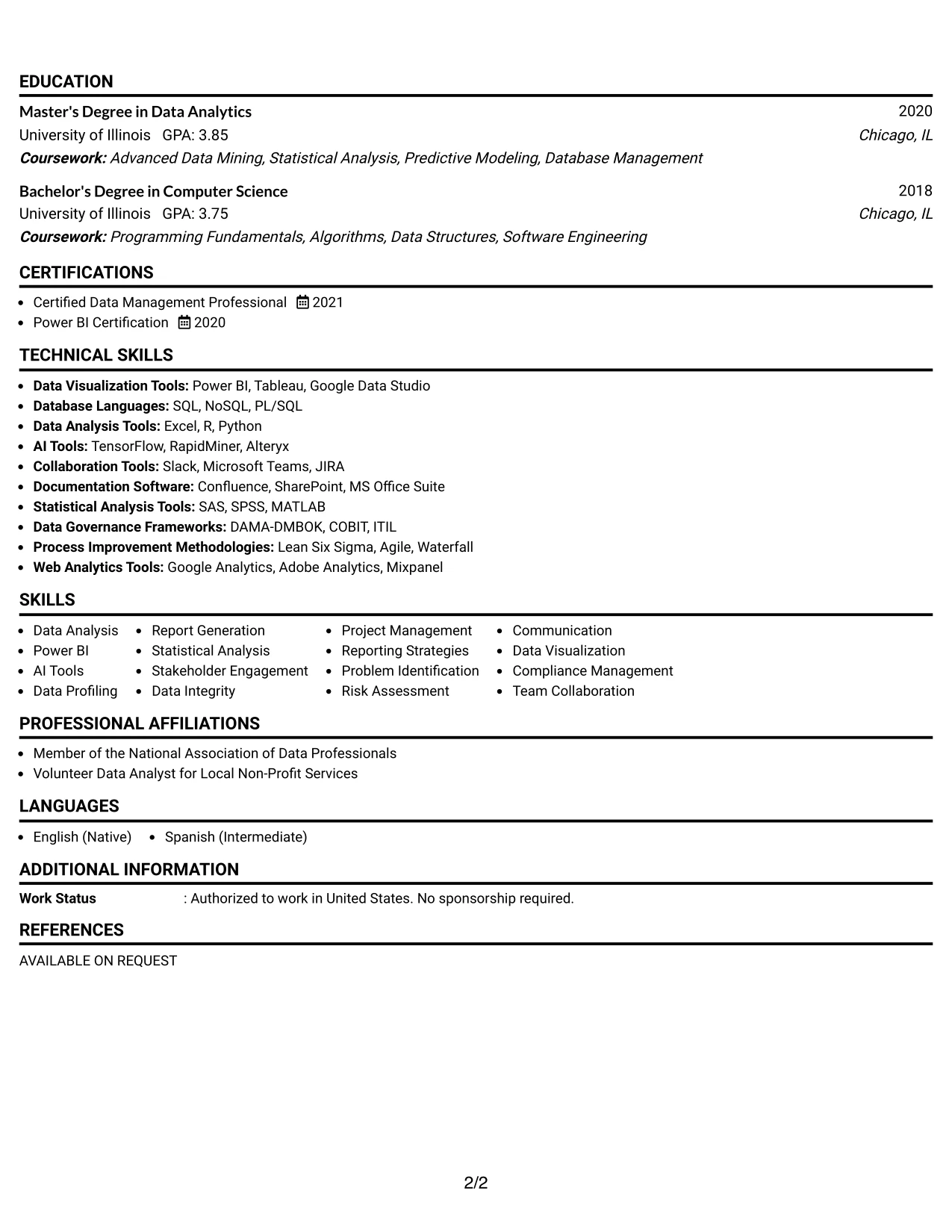 Resume Example Page 2