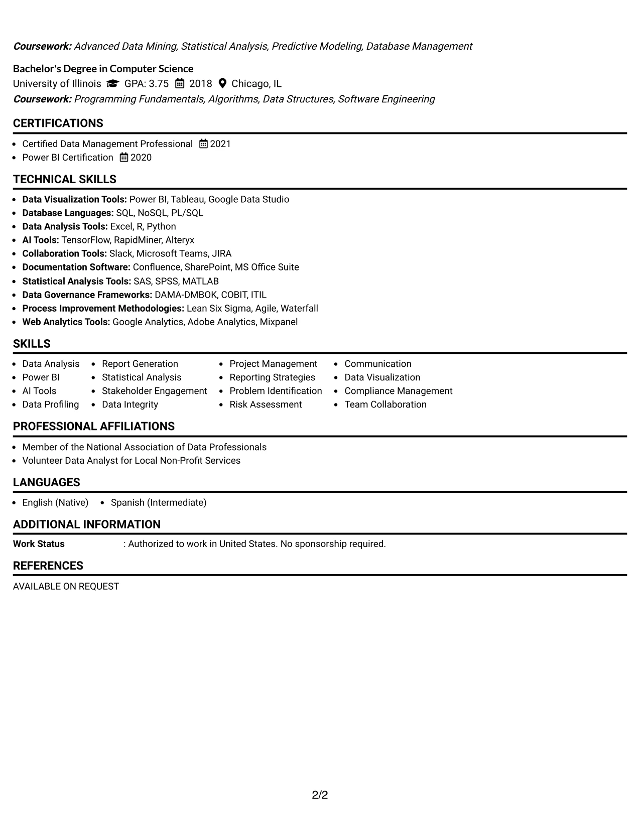 Resume Example Page 2