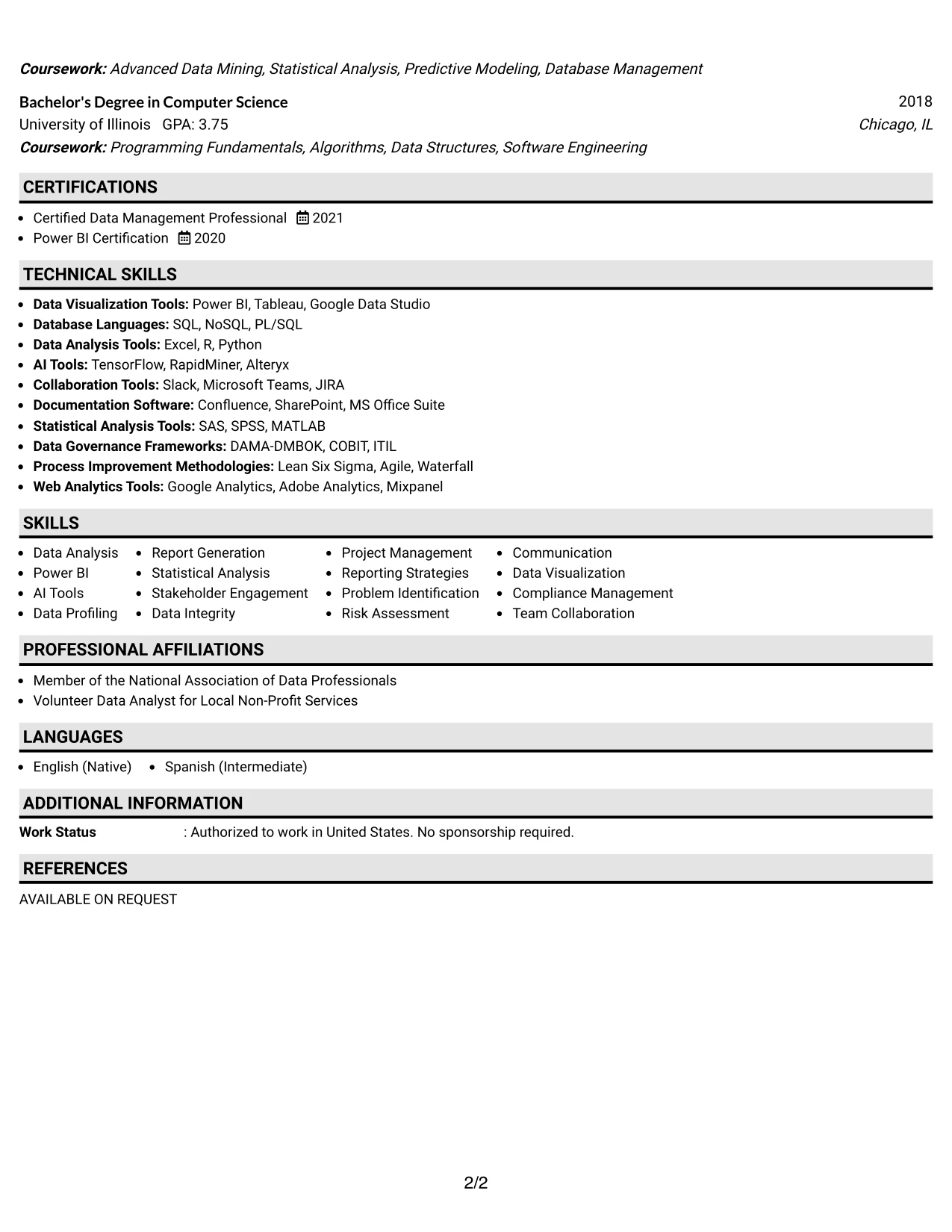 Resume Example Page 2