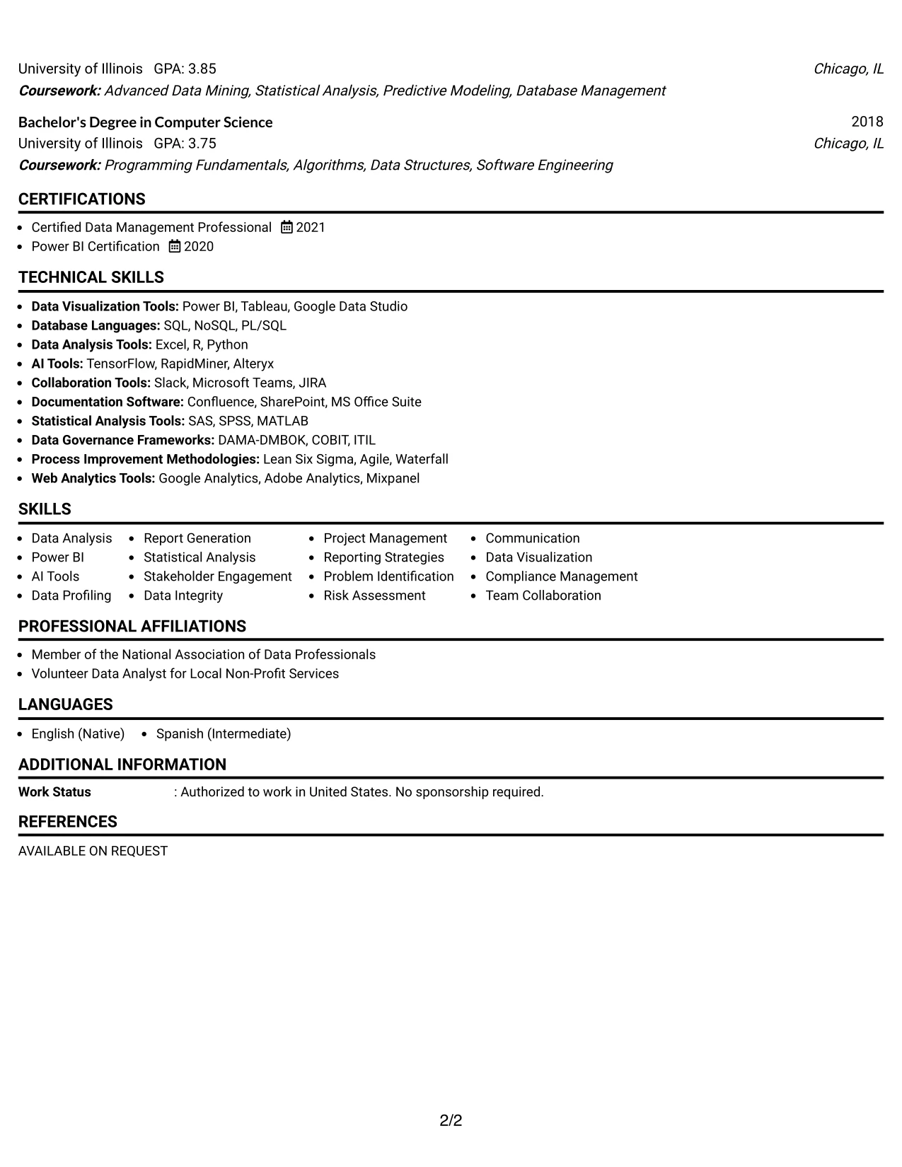 Resume Example Page 2
