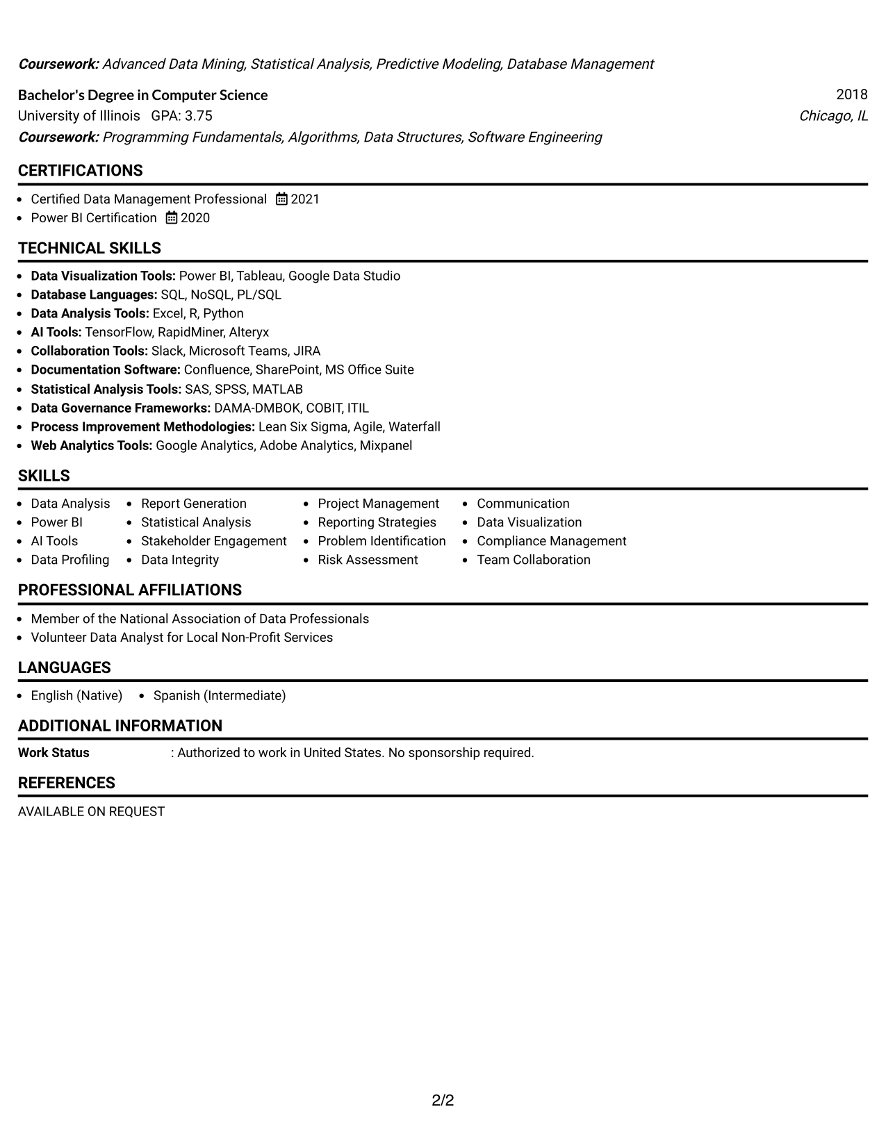 Resume Example Page 2