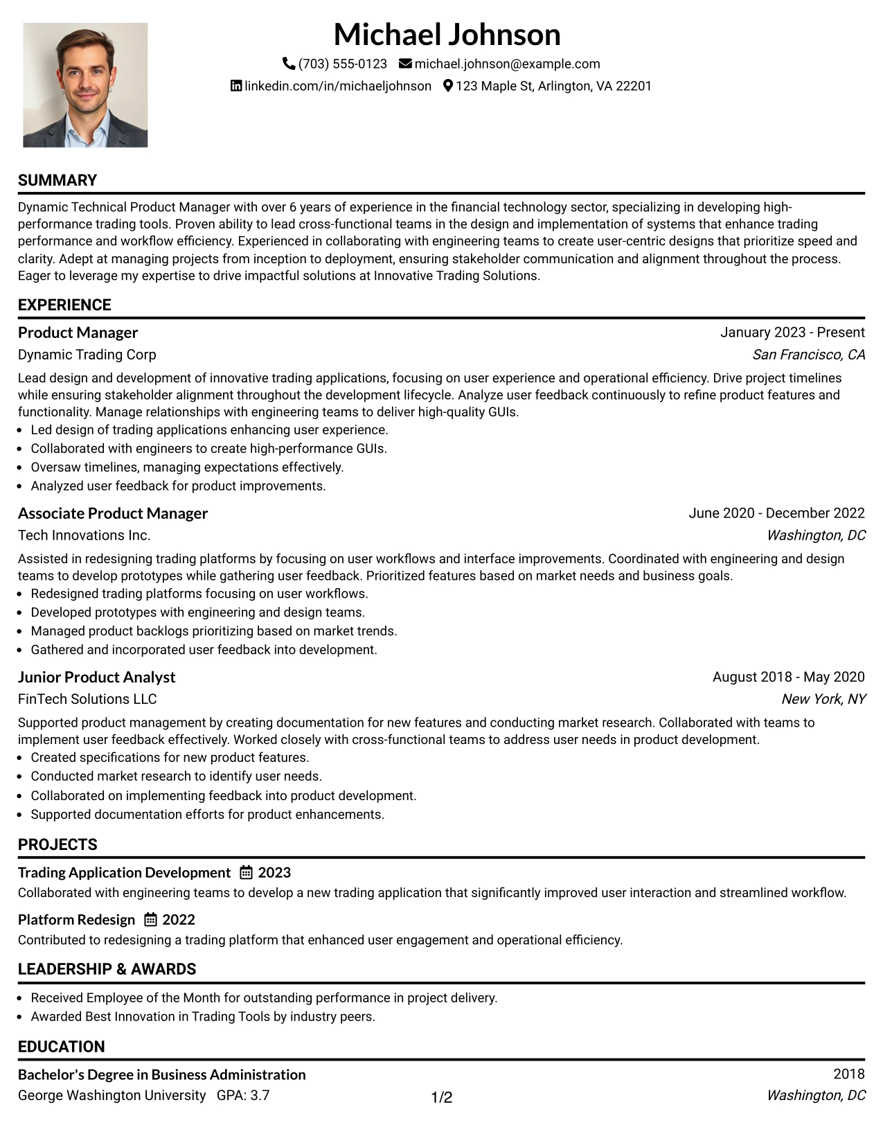 Resume Example Page 1
