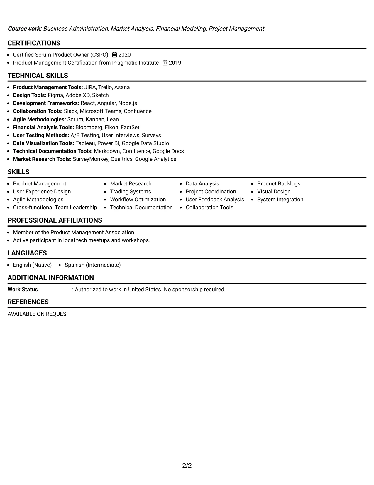 Resume Example Page 2