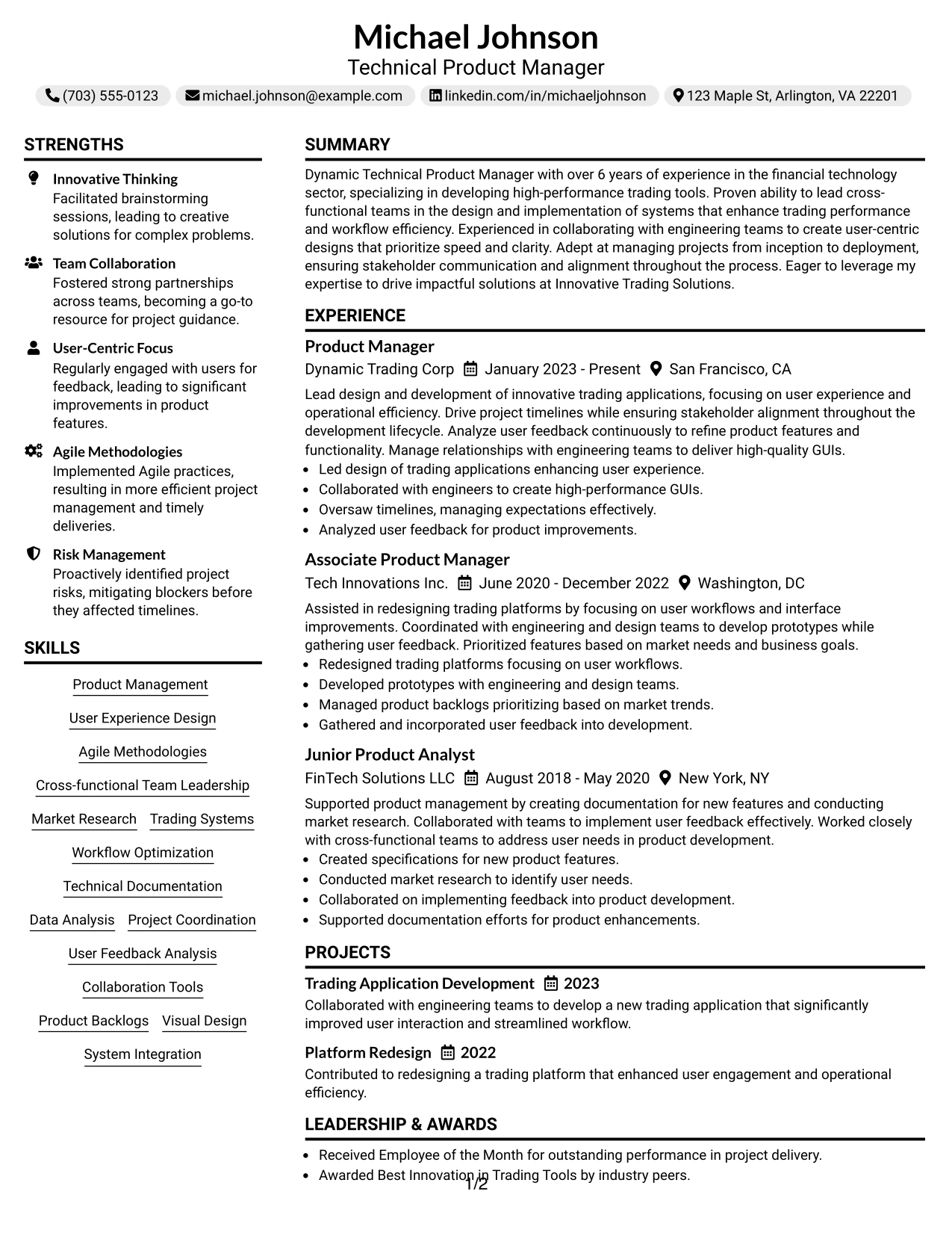 Resume Example Page 1