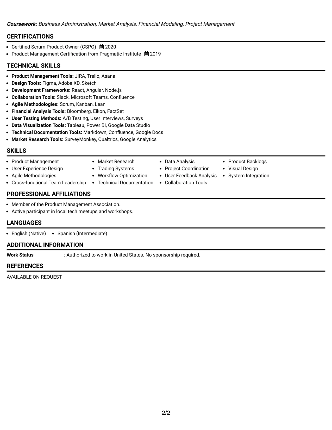 Resume Example Page 2