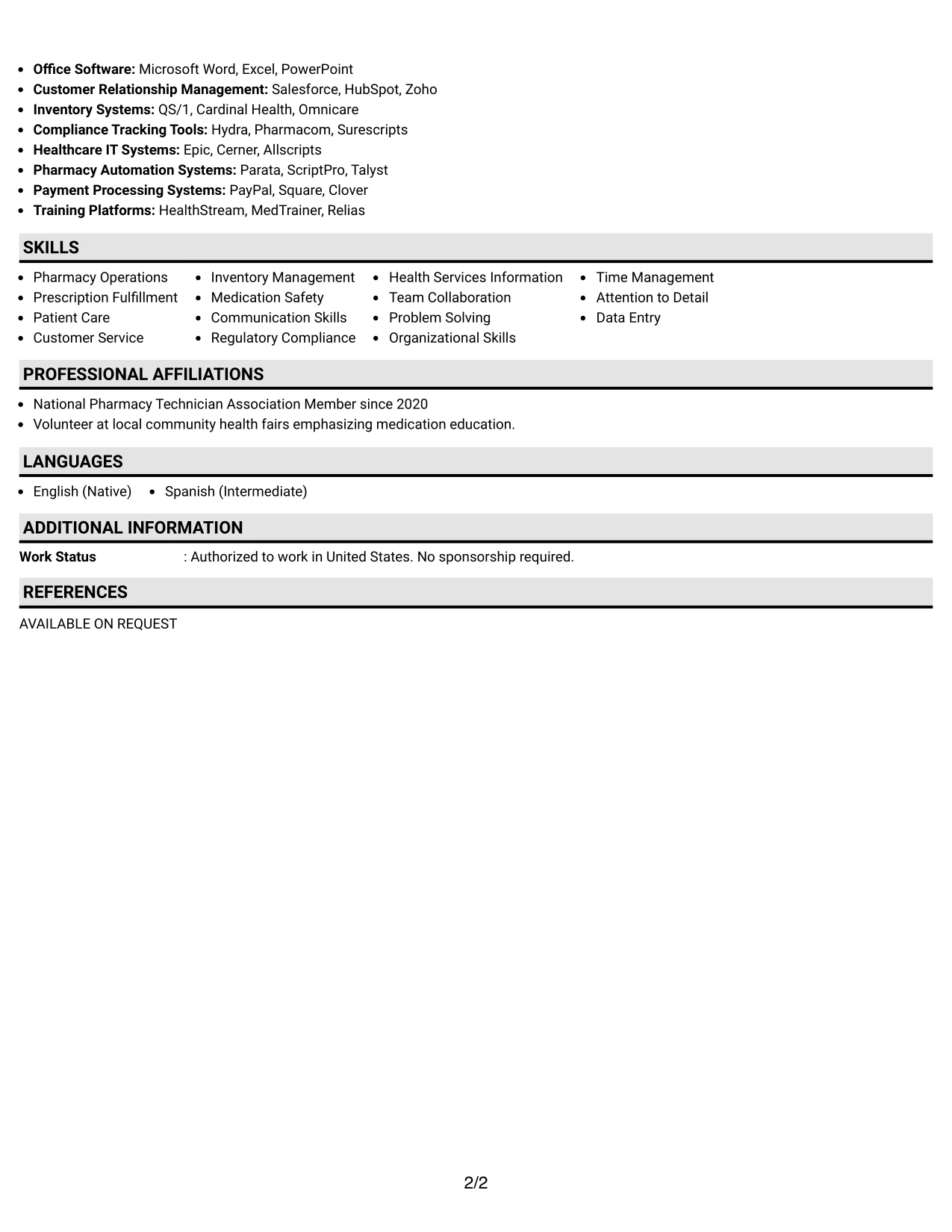 Resume Example Page 2