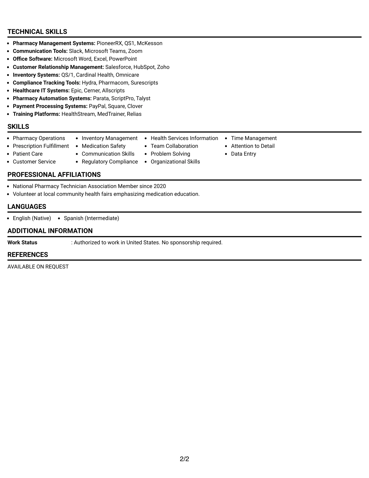 Resume Example Page 2