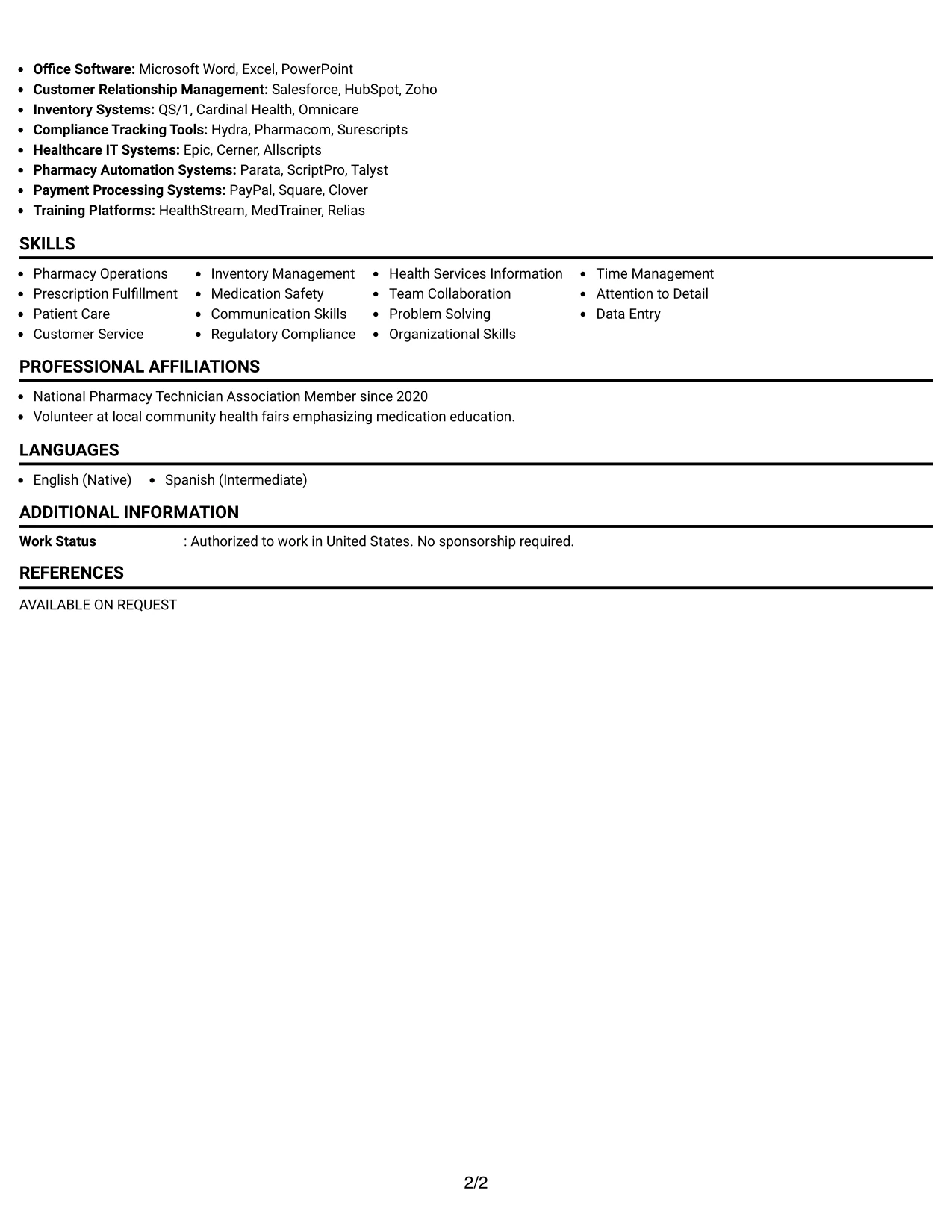 Resume Example Page 2