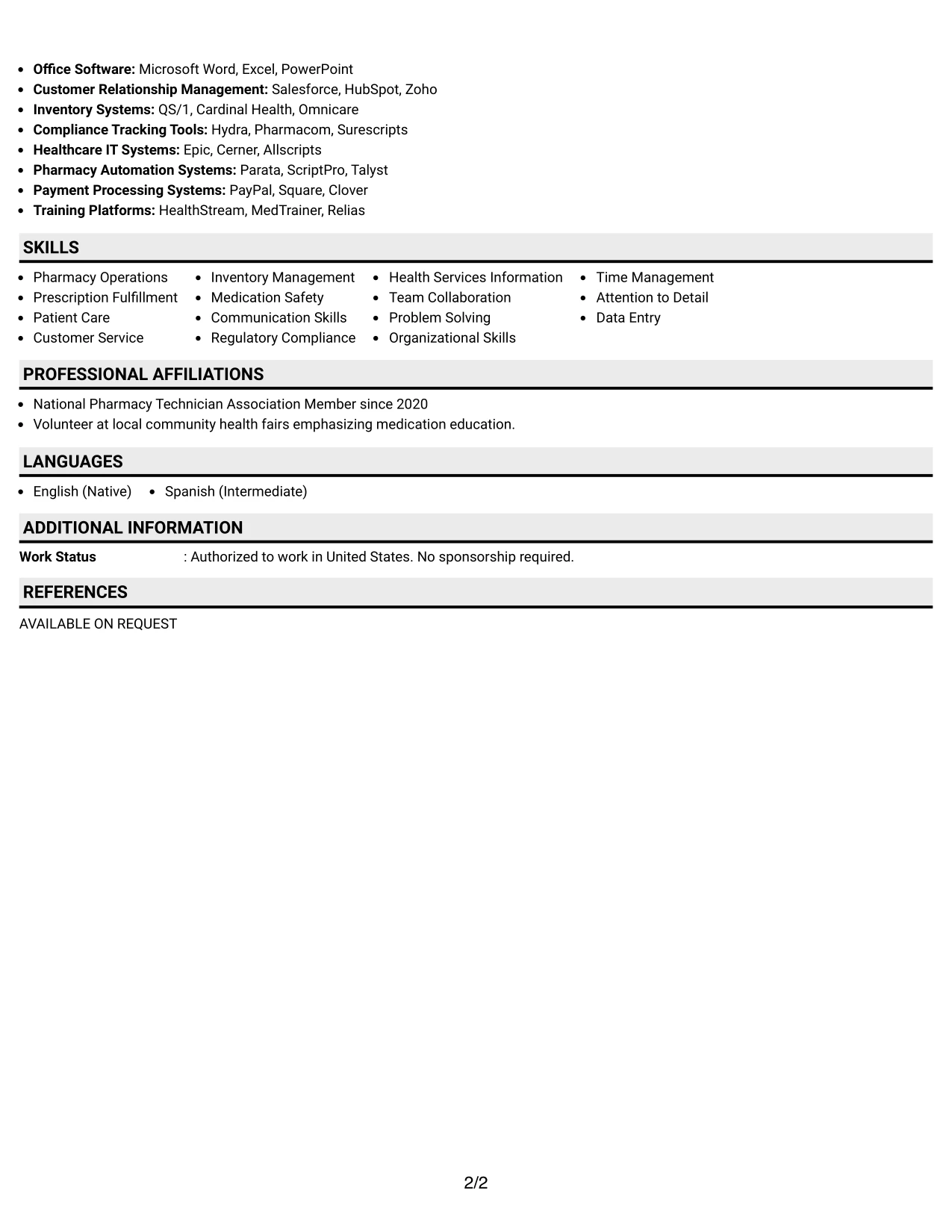 Resume Example Page 2