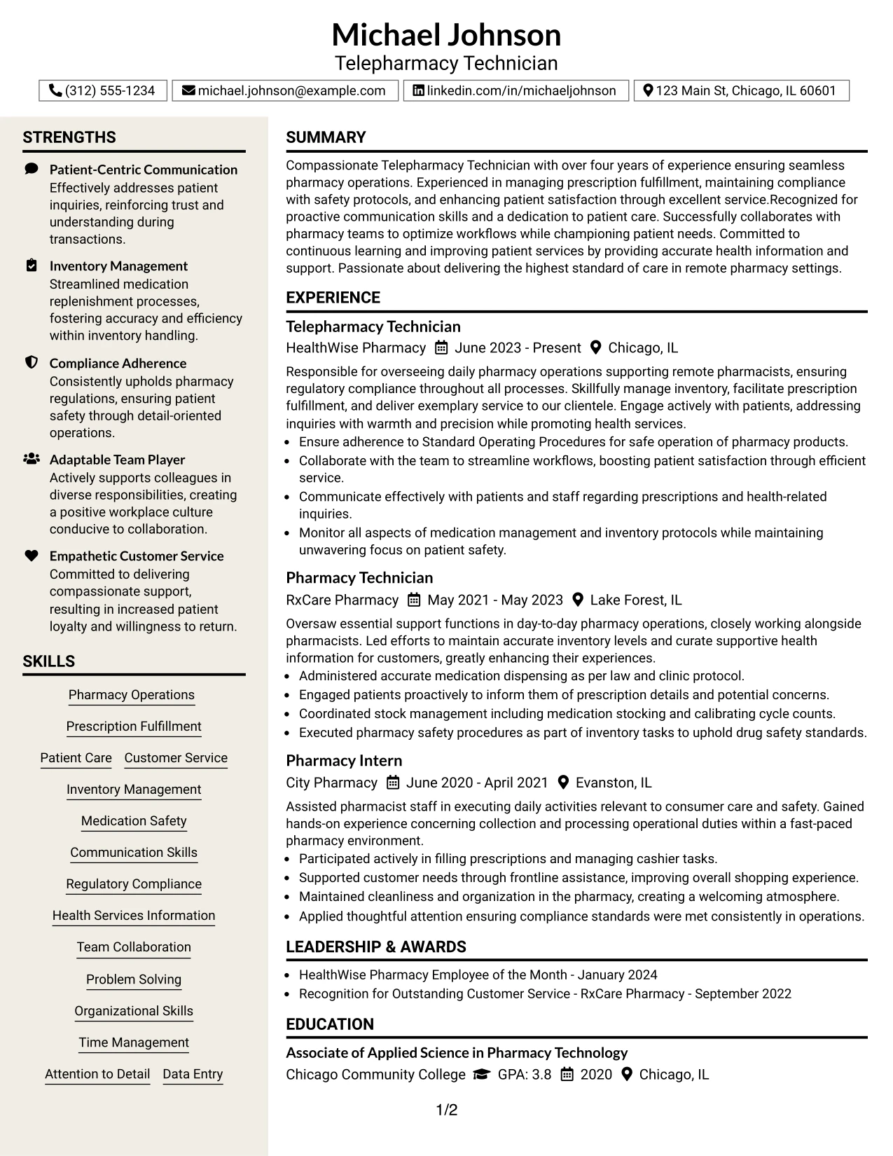 Resume Example Page 1