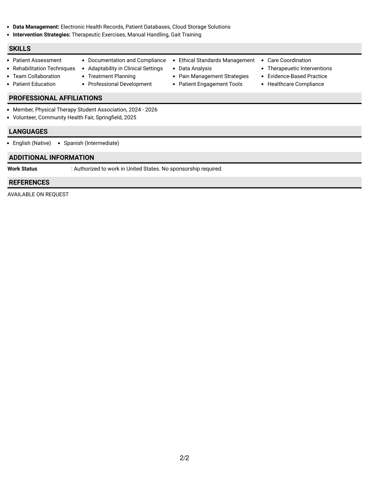 Resume Example Page 2