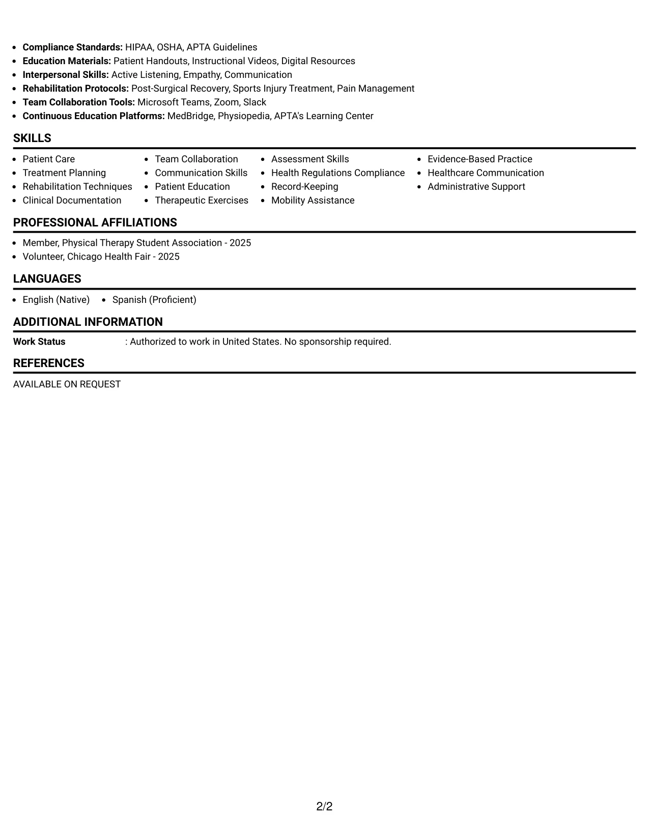 Resume Example Page 2
