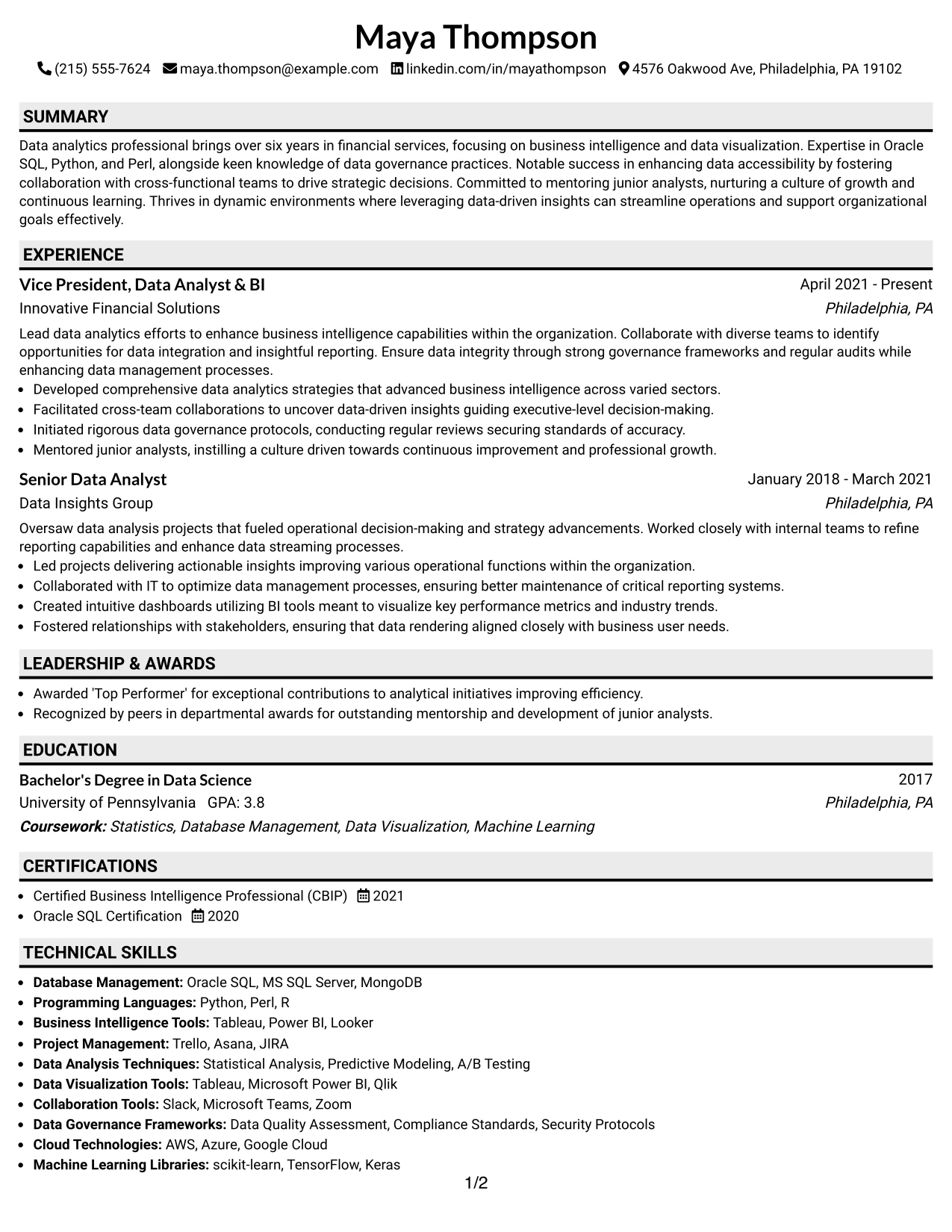 Resume Example Page 1