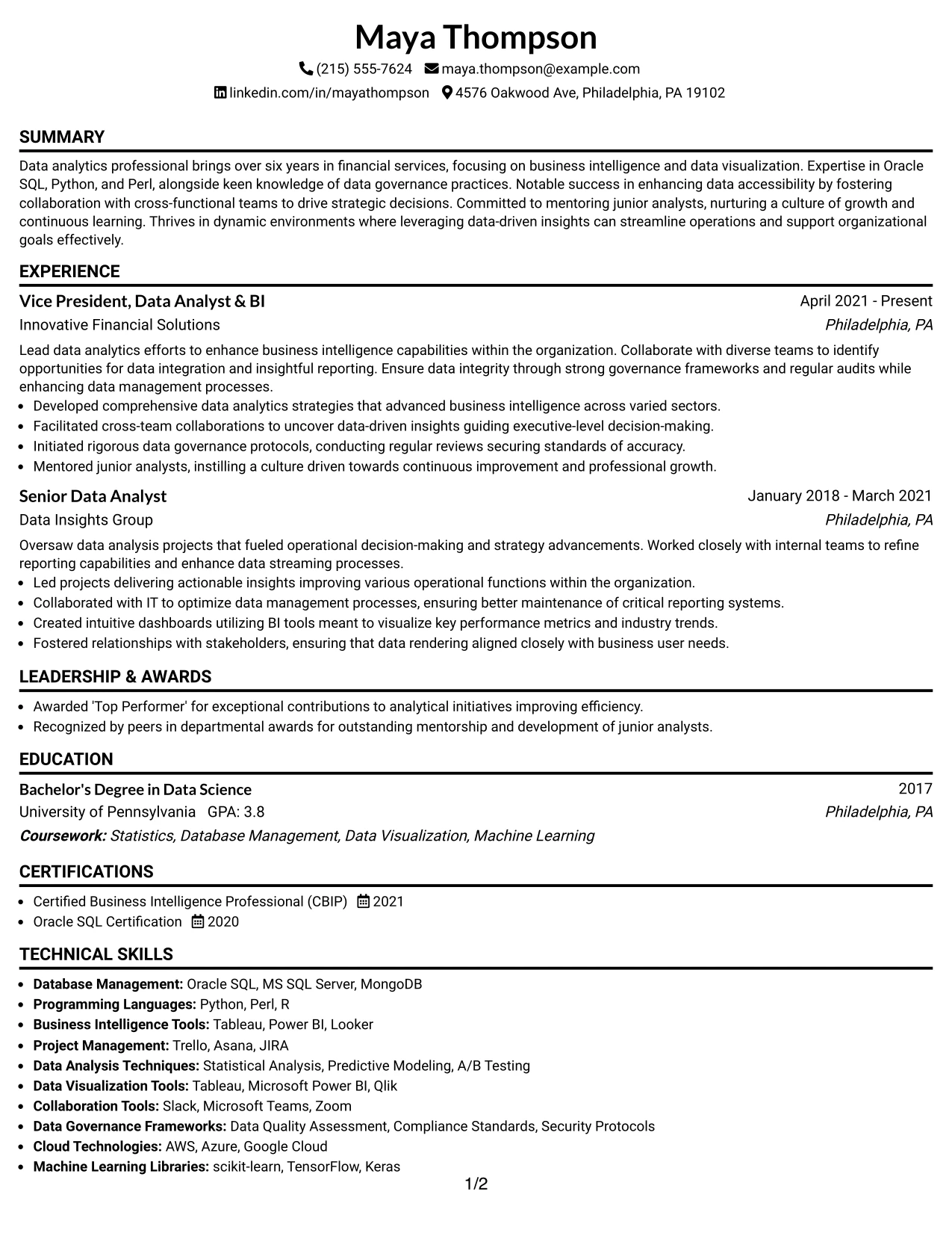 Resume Example Page 1
