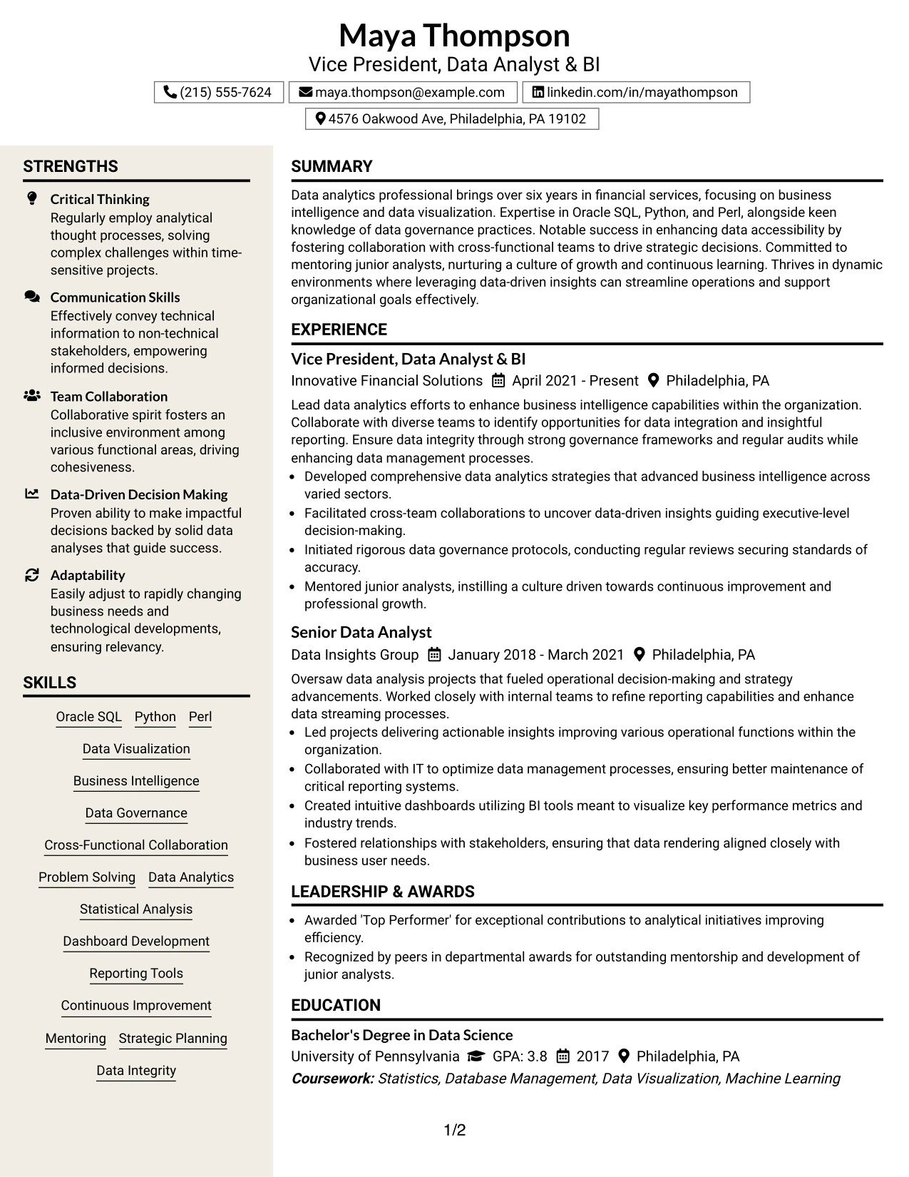 Resume Example Page 1