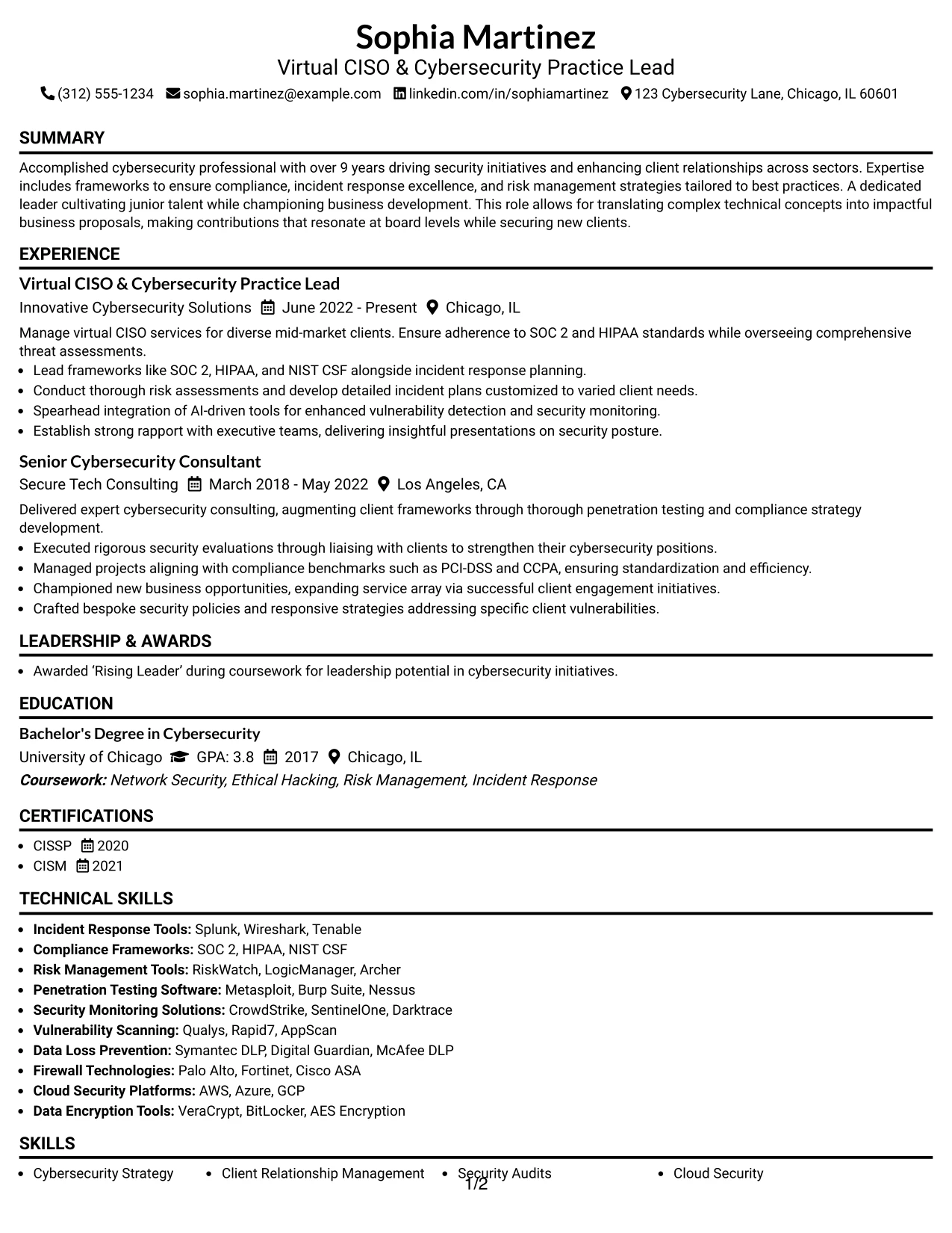 Resume Example Page 1
