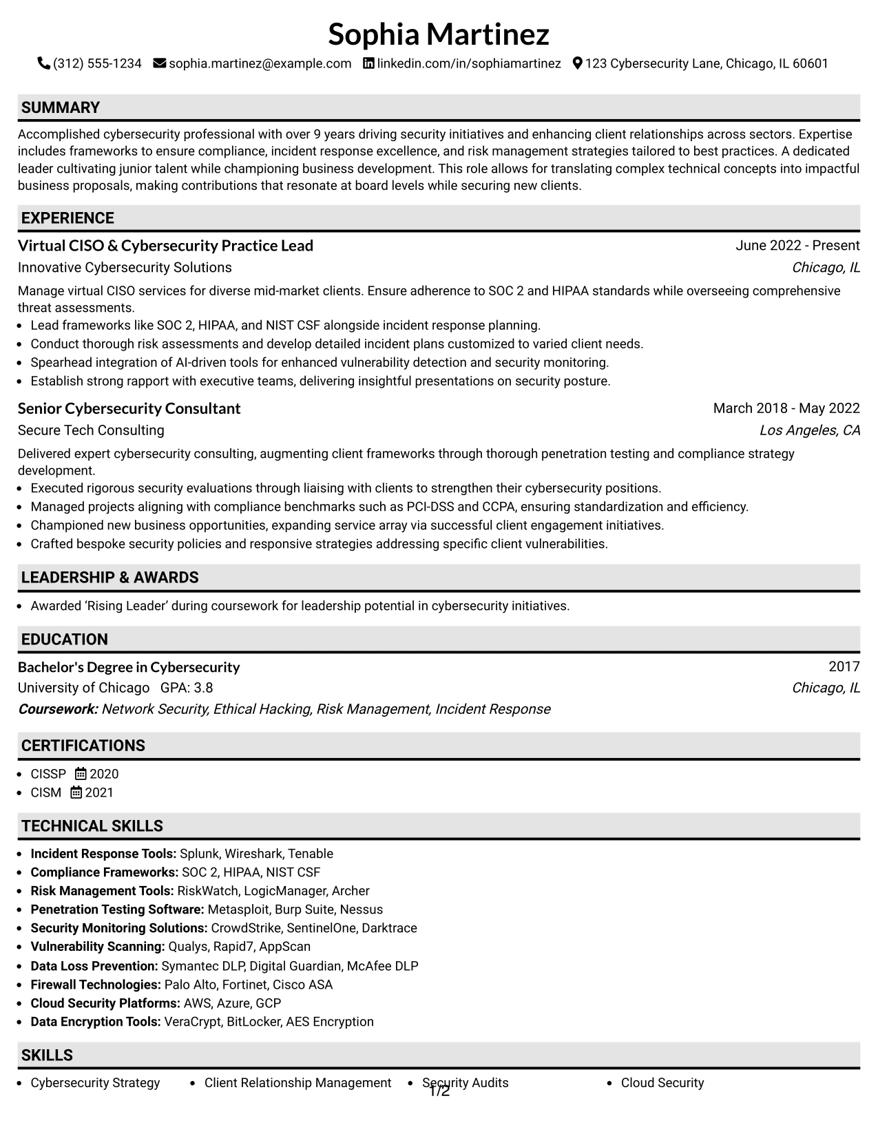 Resume Example Page 1