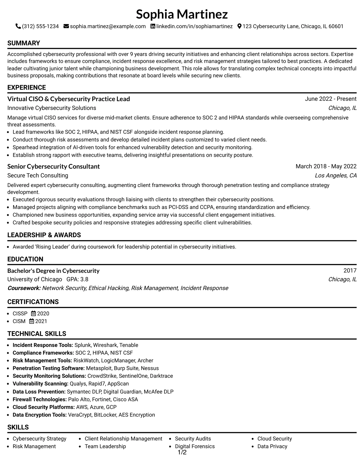 Resume Example Page 1