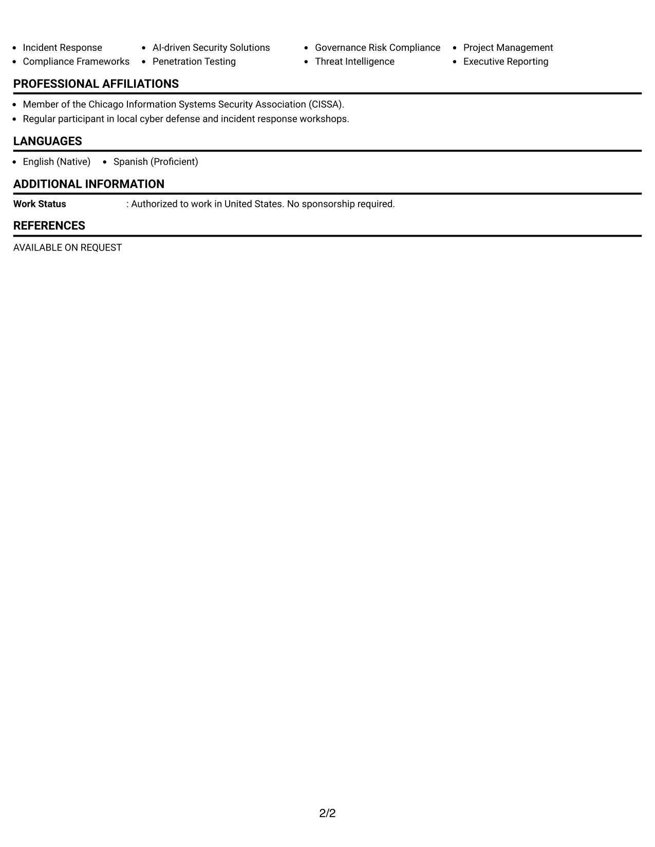 Resume Example Page 2