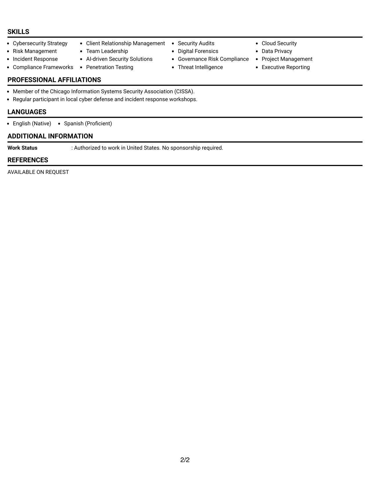Resume Example Page 2