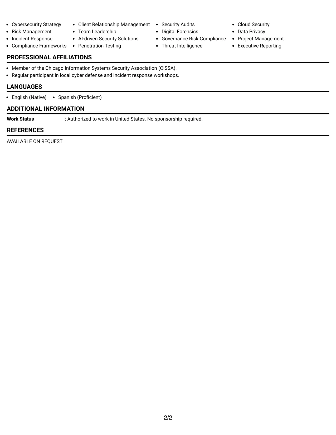 Resume Example Page 2