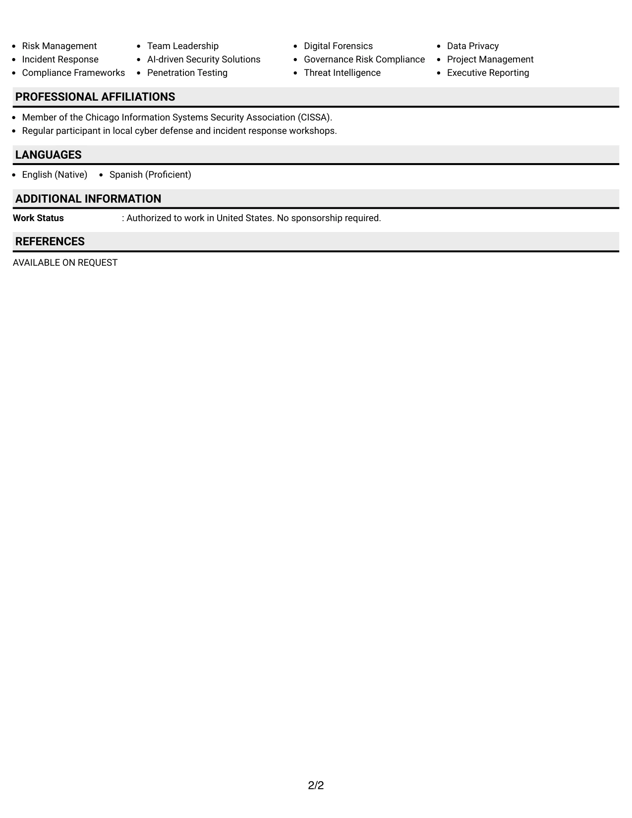 Resume Example Page 2