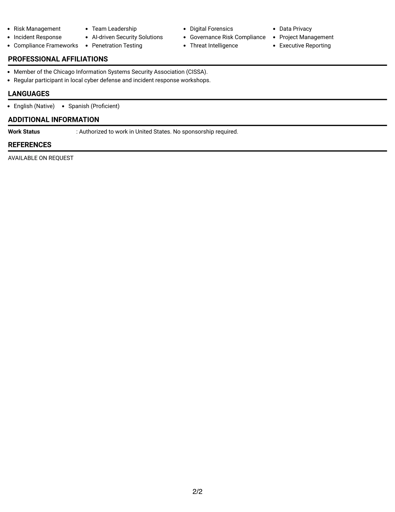 Resume Example Page 2