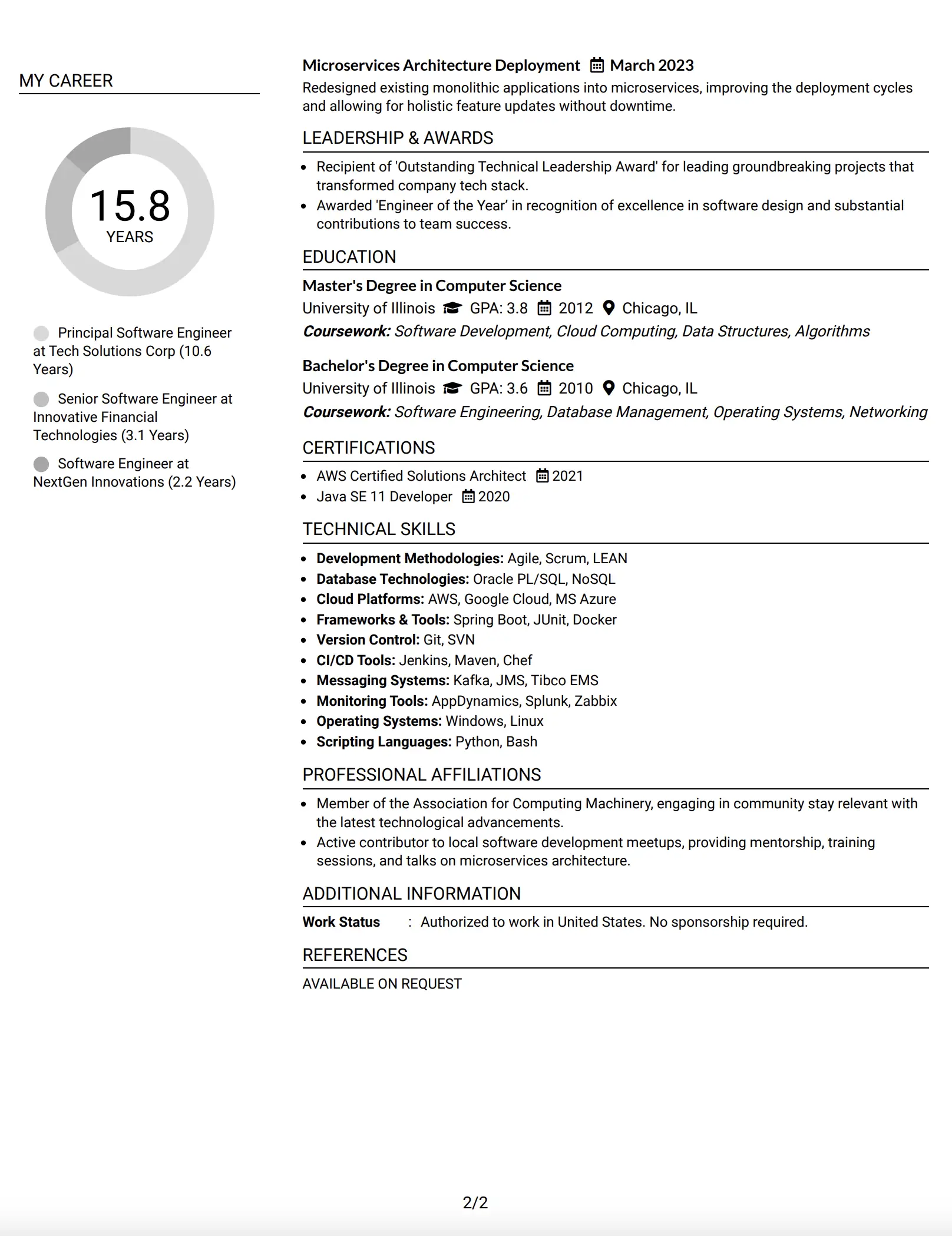Principal Software Engineer (Java, AWS) Two-Column Resume Example - Page 2