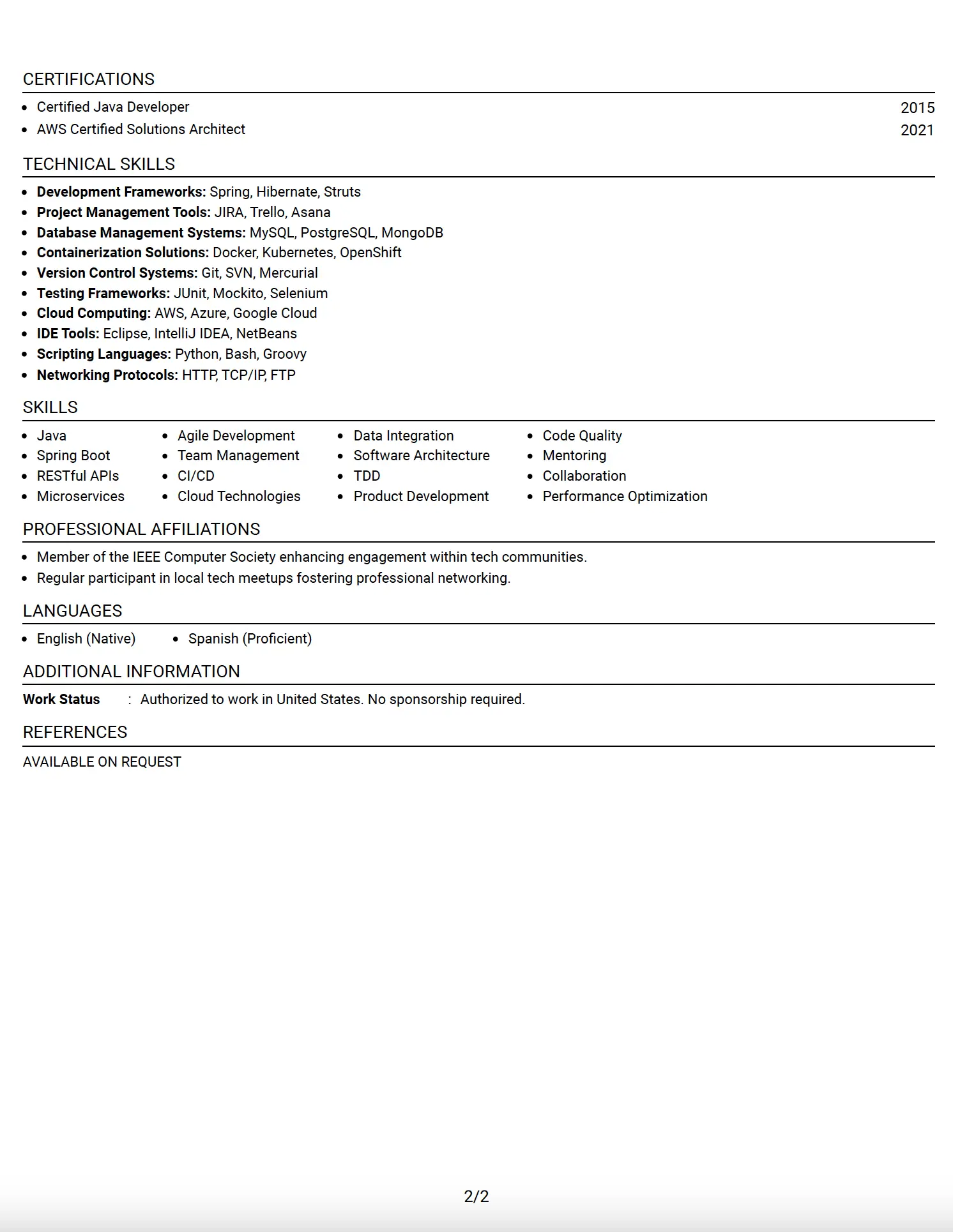 Software Engineering Manager (Java) One-Column Fang Resume Example (No Photo) - Page 2