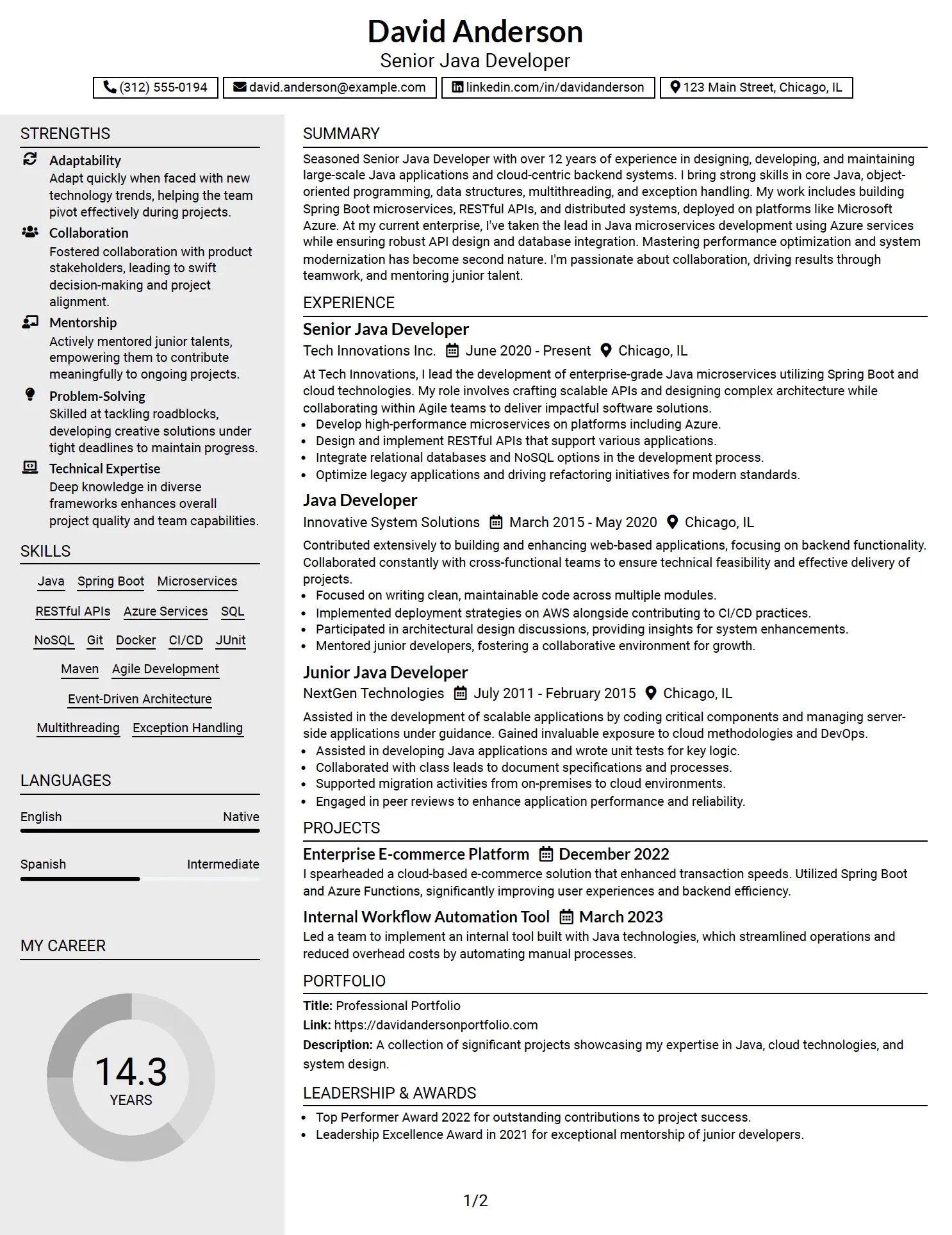 Senior Java Developer (Azure) Resume Example